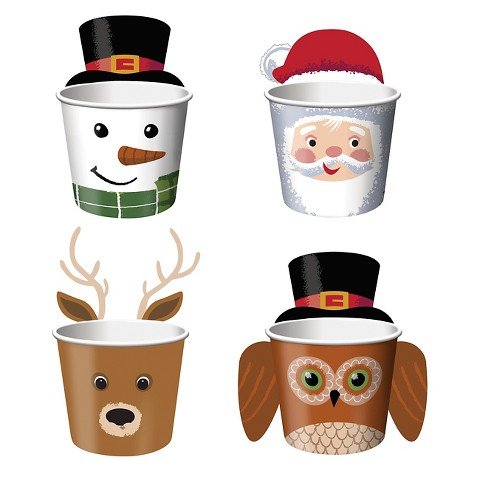 Spritz Christmas Character Treat Cups - 8 Count, 9oz Plastic Party Cups for Holiday Baking, Christmas Cookie Decorating & Festive Dessert Serving