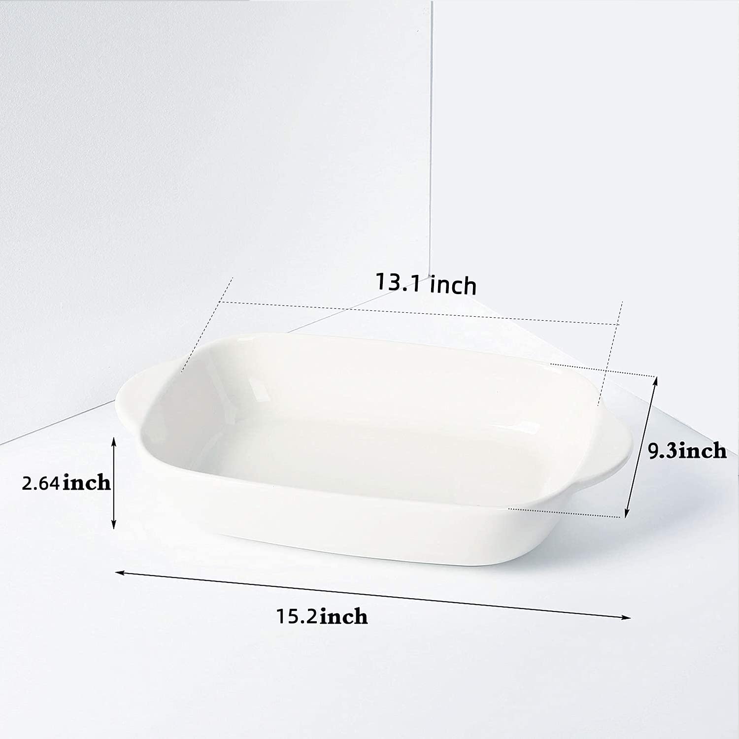 LEETOYI 2.8 Quart Ceramic Baking Dish Set of 2 - 9x13 Inch White Oven Safe Casserole Pan for Lasagna, Brownies, Roasting & Family Dinners