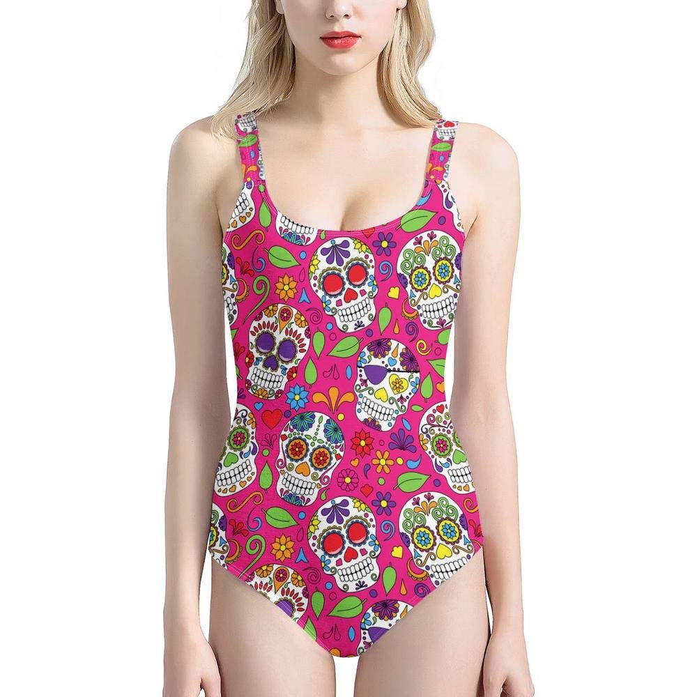 Foruidea Women's Sugar Skull Print One Piece Swimsuit - UPF 50+ UV Protection Bathing Suit for Beach, Pool & Summer Vacation