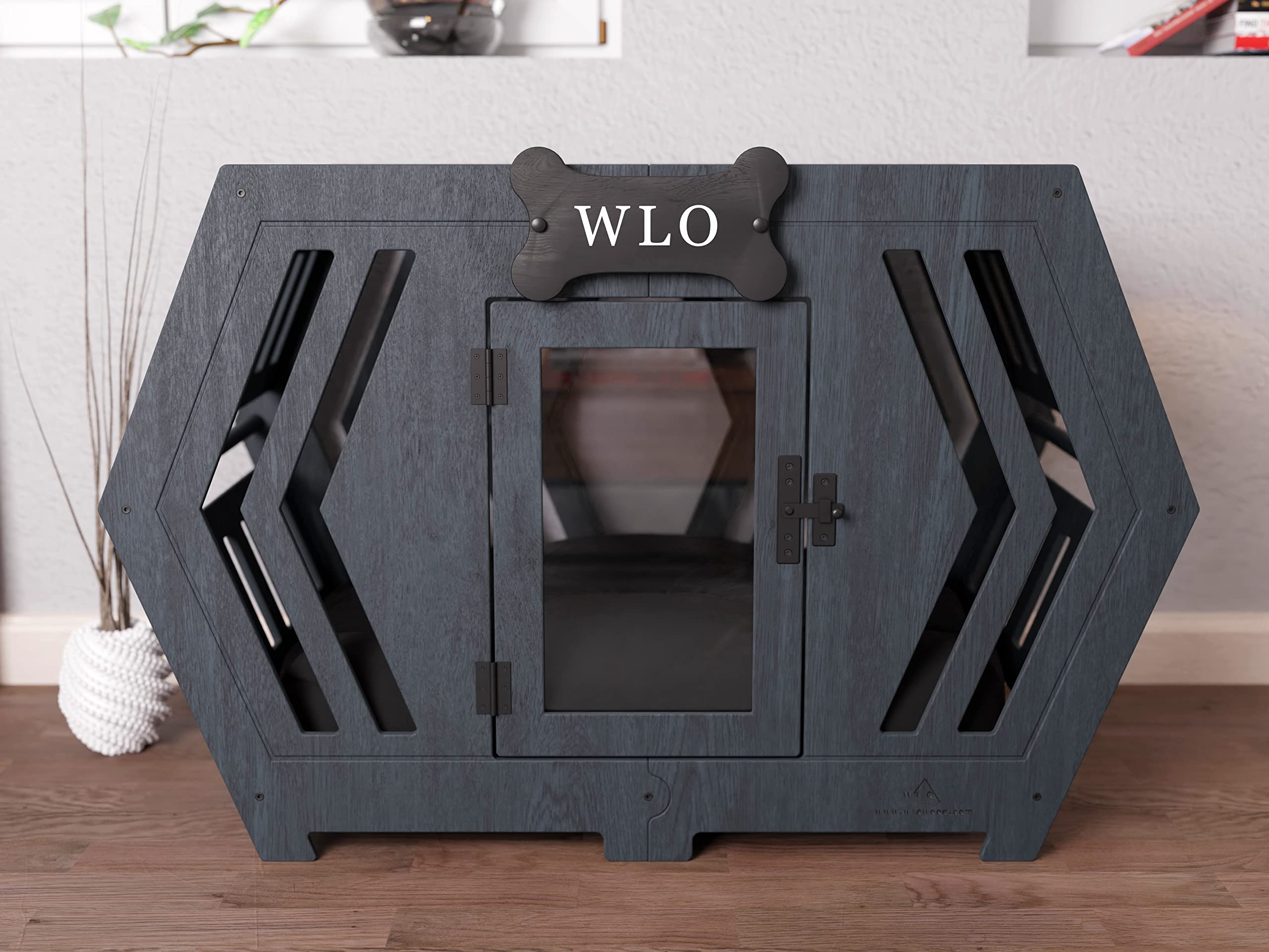 Hexxon Modern Wooden Dog Crate & Kennel with Comfortable Bed - Stylish Pet House Furniture for Indoor/Outdoor Use - Perfect for Living Rooms, Patios & Bedrooms