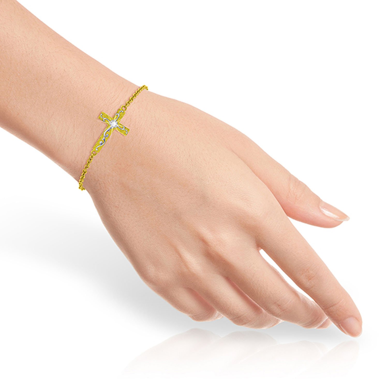 14K Solid Gold Cross Bracelet with 0.05 CTW Natural Diamonds - GG Galaxy Gold Collection | Elegant Religious Jewelry for Women, Perfect for Gifts, Church, Weddings & Everyday Wear