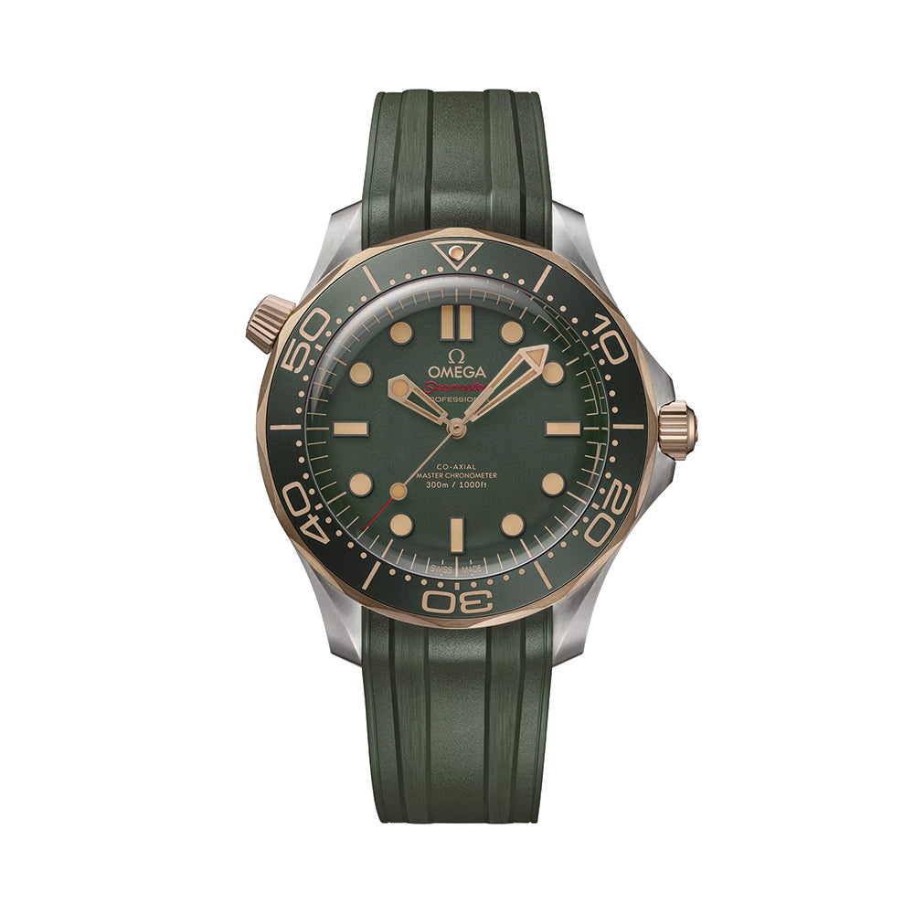 Seamaster Diver 300M Co-Axial Master Chronometer Men's Watch - 42mm Titanium & Bronze Gold Case, Green Dial, Rubber Strap - Luxury Dive Watch for Water Sports & Professional Diving