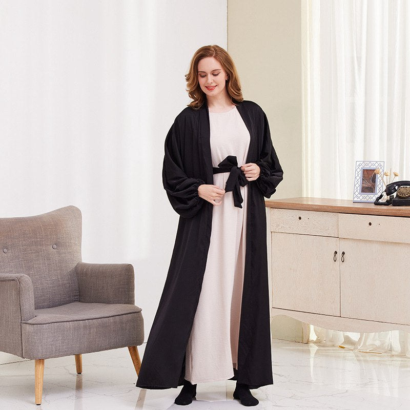 Elegant Puff Sleeve Open Abaya Dress for Muslim Women - Modest Islamic Clothing for Prayer, Eid & Special Occasions