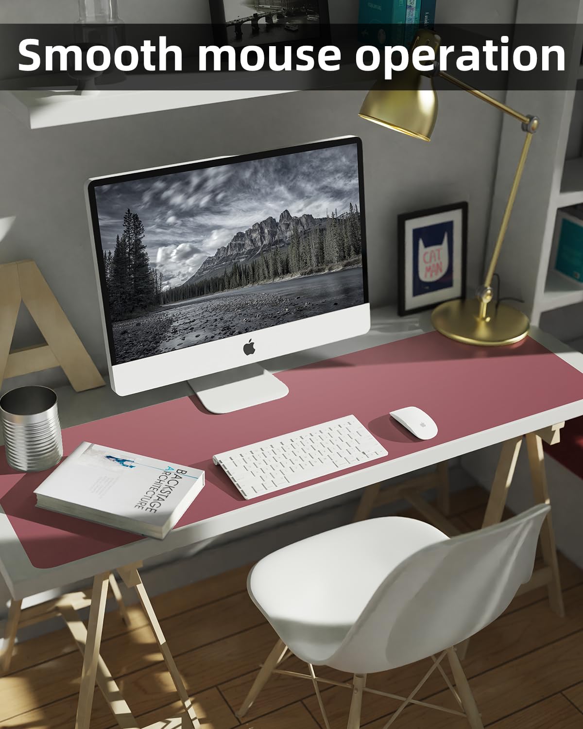 Premium PU Leather Desk Pad Protector - Non-Slip Large Desk Mat for Keyboard & Mouse - Office & Home Workspace Organizer (Rose Purple, 48