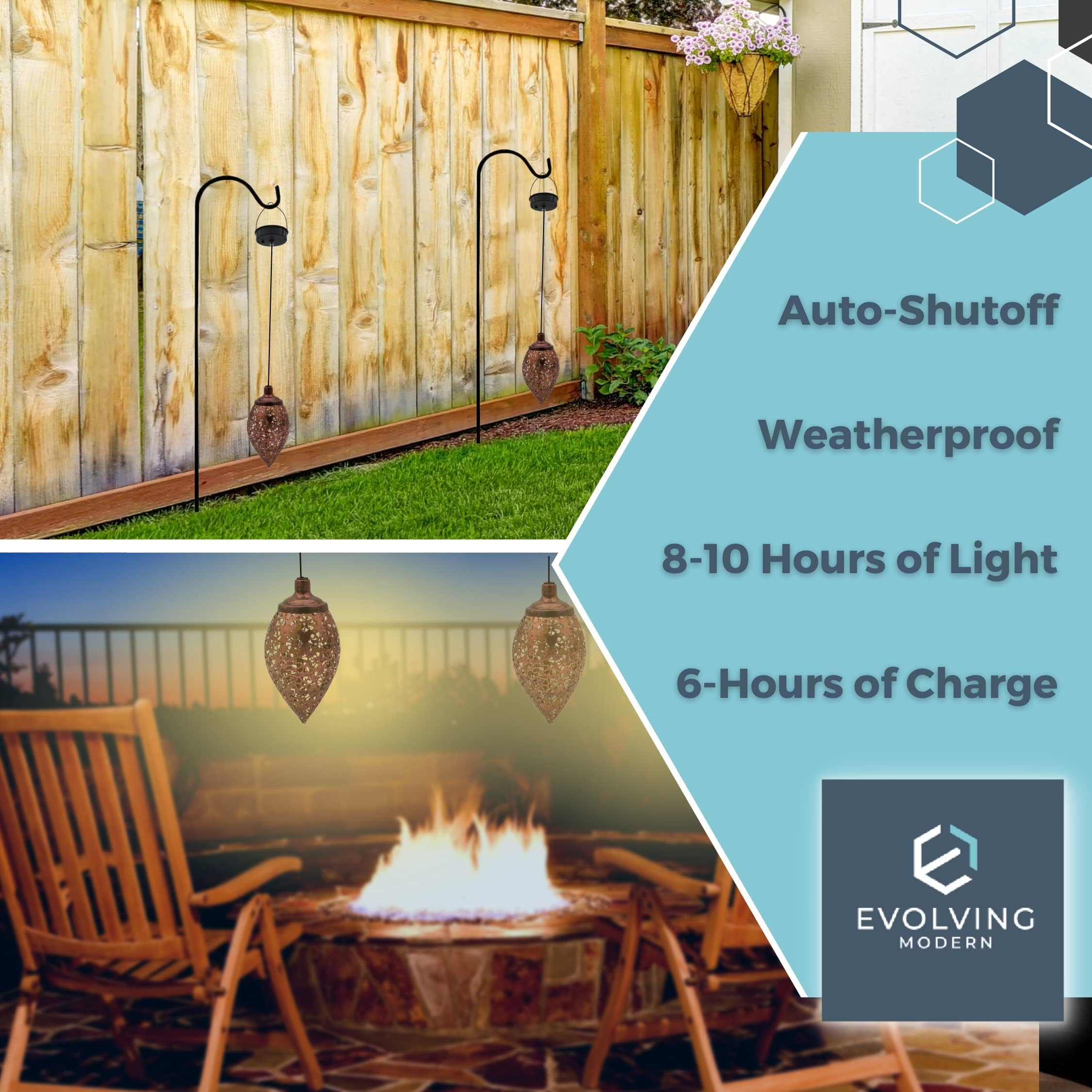 Solar Hanging Lanterns Set of 2 - Moroccan Style Rechargeable Outdoor Lights for Garden, Party, Front Porch, Patio, Yard, and Pathway Decoration