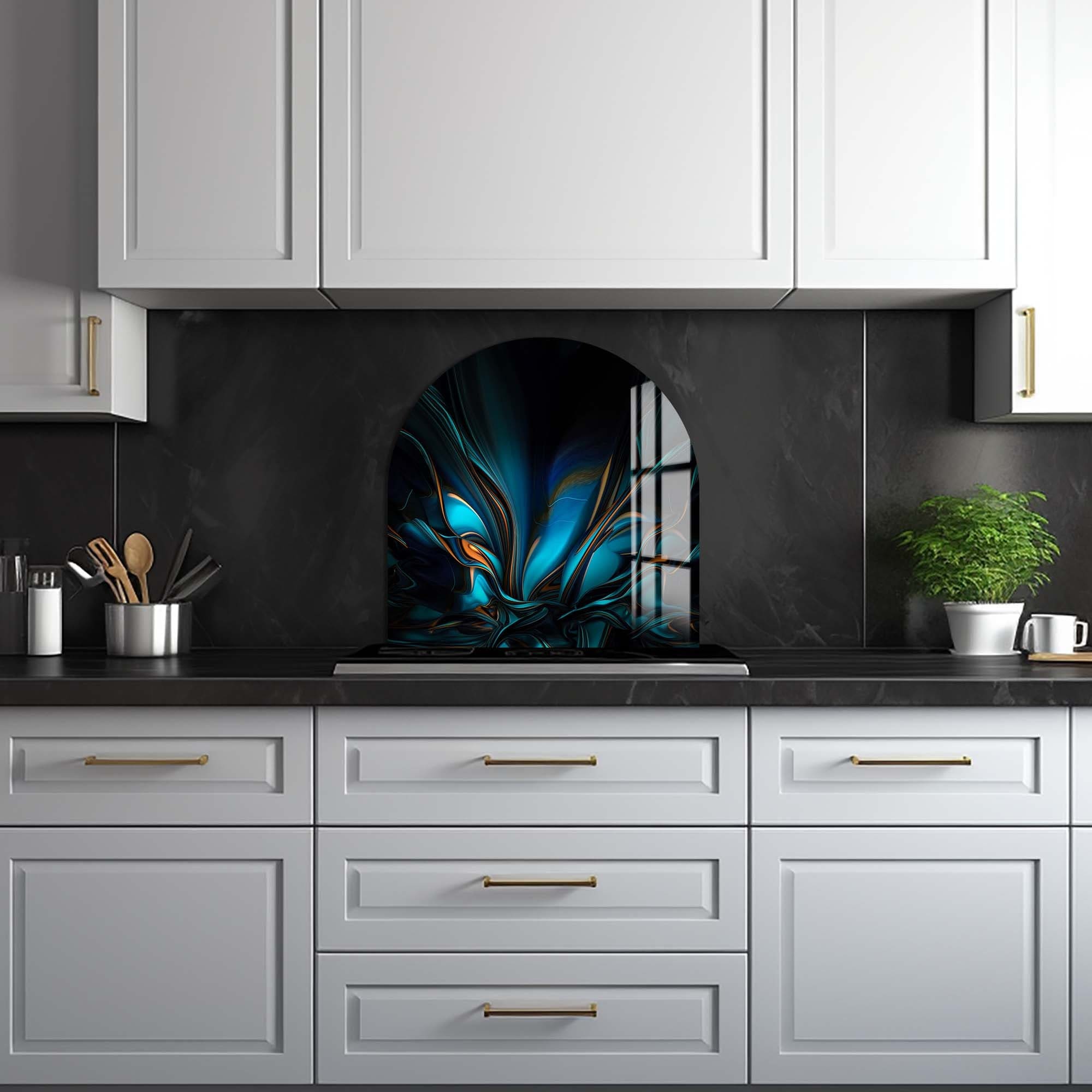Abstract Blue Glass Splashback - Modern Kitchen Backsplash Panel - Durable & Easy to Clean - Perfect for Home, Restaurant & Commercial Kitchens