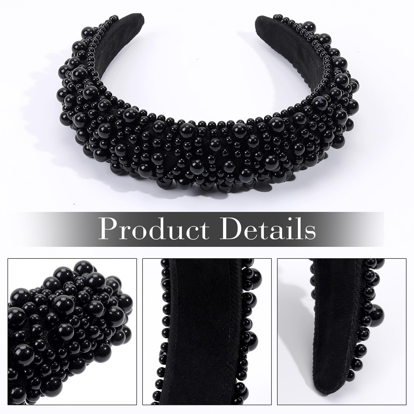 Sparkly Pearl Beaded Headband for Women - Elegant Bridal Wedding Hair Accessories for Women & Girls (Black) | Perfect for Weddings, Prom, Parties & Special Occasions
