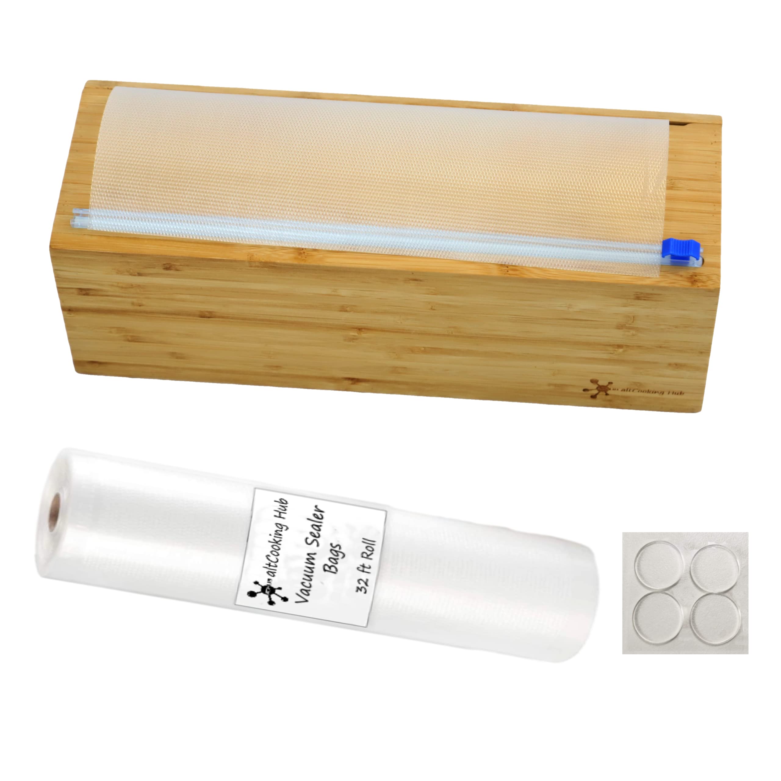Bamboo Vacuum Sealer Bag Roll Dispenser with Built-in Cutter | Includes 32ft 11
