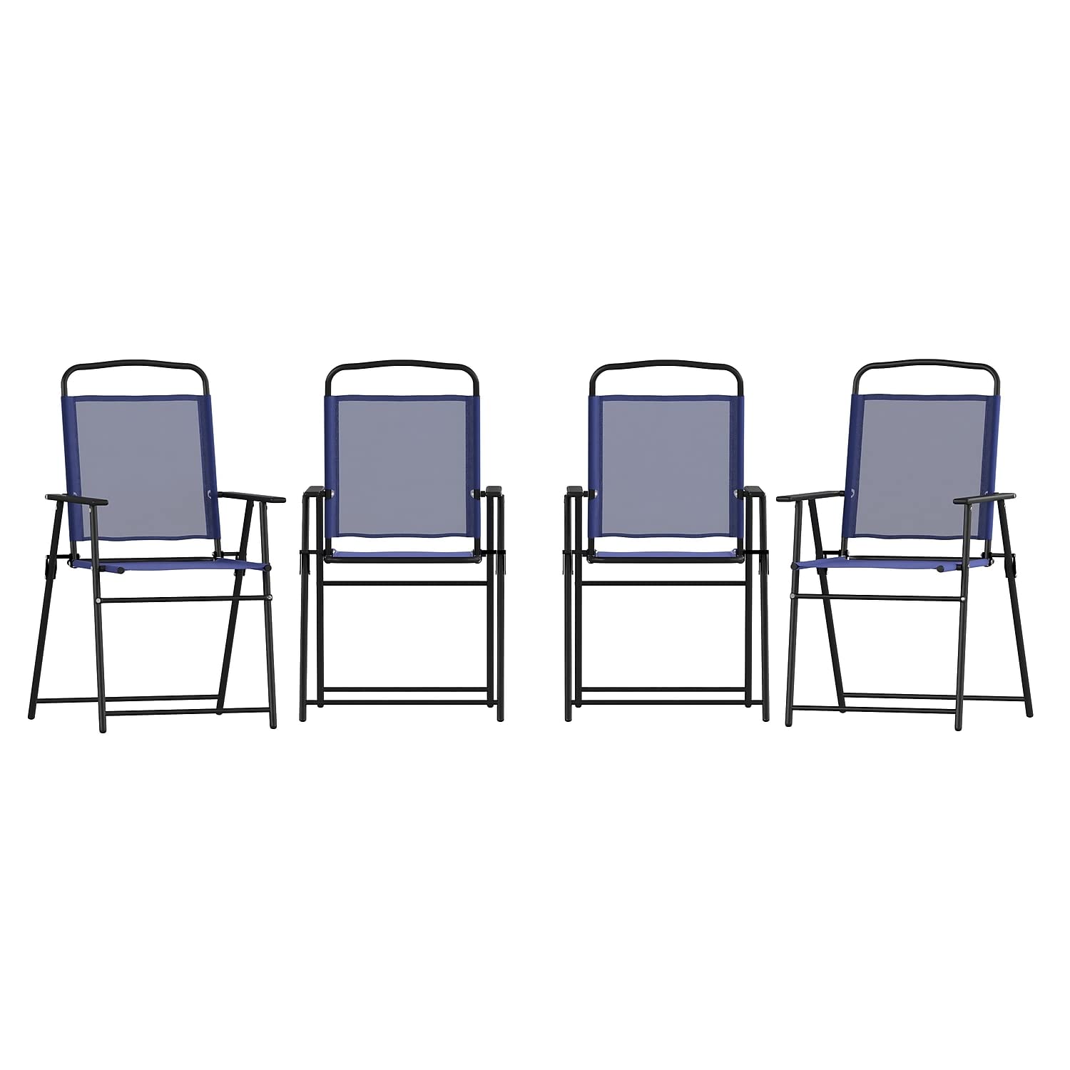 Flash Furniture Mystic Folding Patio Sling Chairs - Set of 4 Navy Textilene Outdoor Lawn Chairs with Armrests | Perfect for Poolside, Backyard, Garden & Patio Relaxation