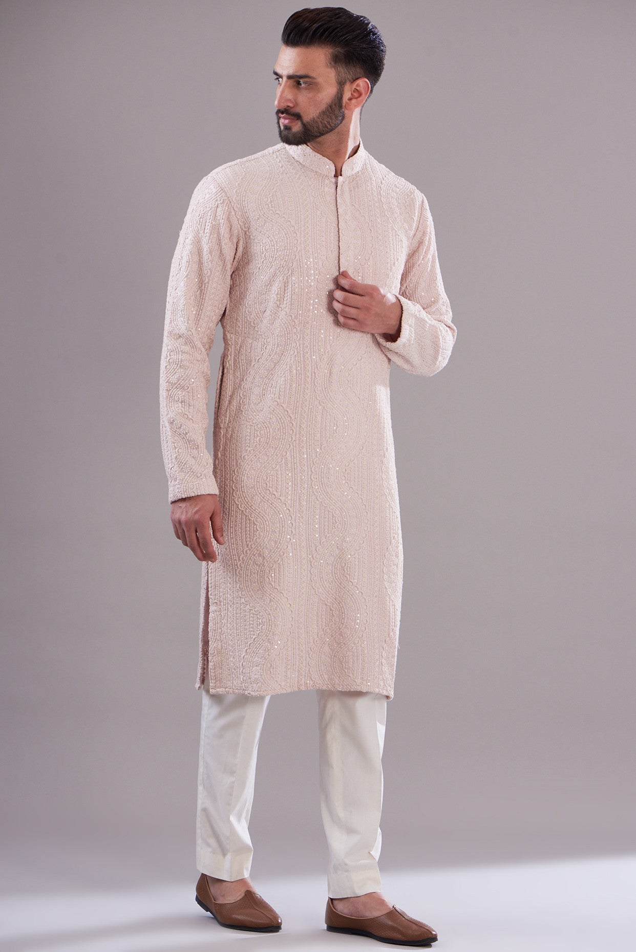 Elegant Powder Pink Embroidered Kurta for Women | Traditional Indian Thread Work Tunic | Perfect for Festivals, Weddings & Casual Wear