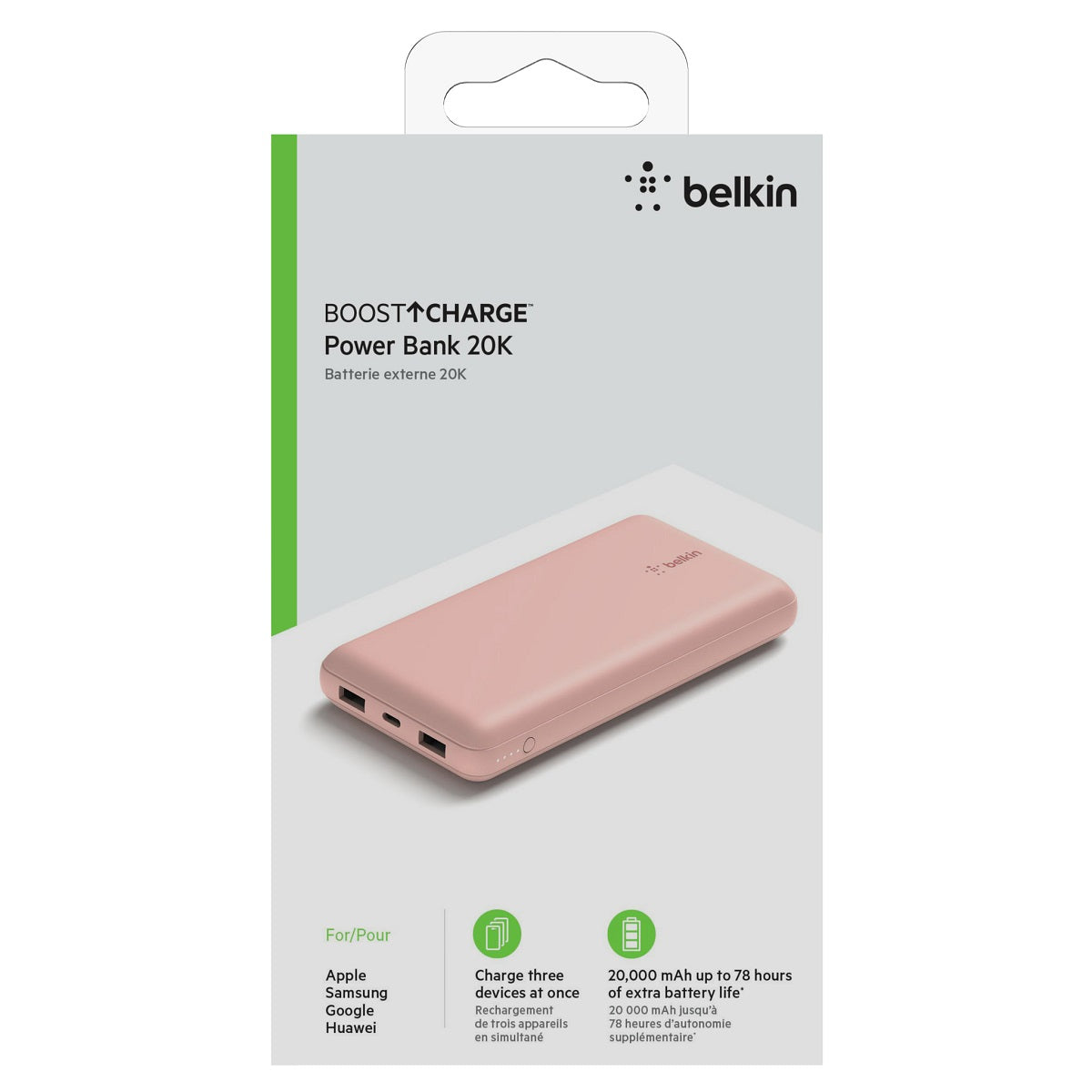 Belkin BoostCharge 20,000mAh Portable Power Bank - Fast Charging External Battery Pack for iPhone, Samsung, iPad & More - Perfect for Travel, Camping & Emergency Power Backup