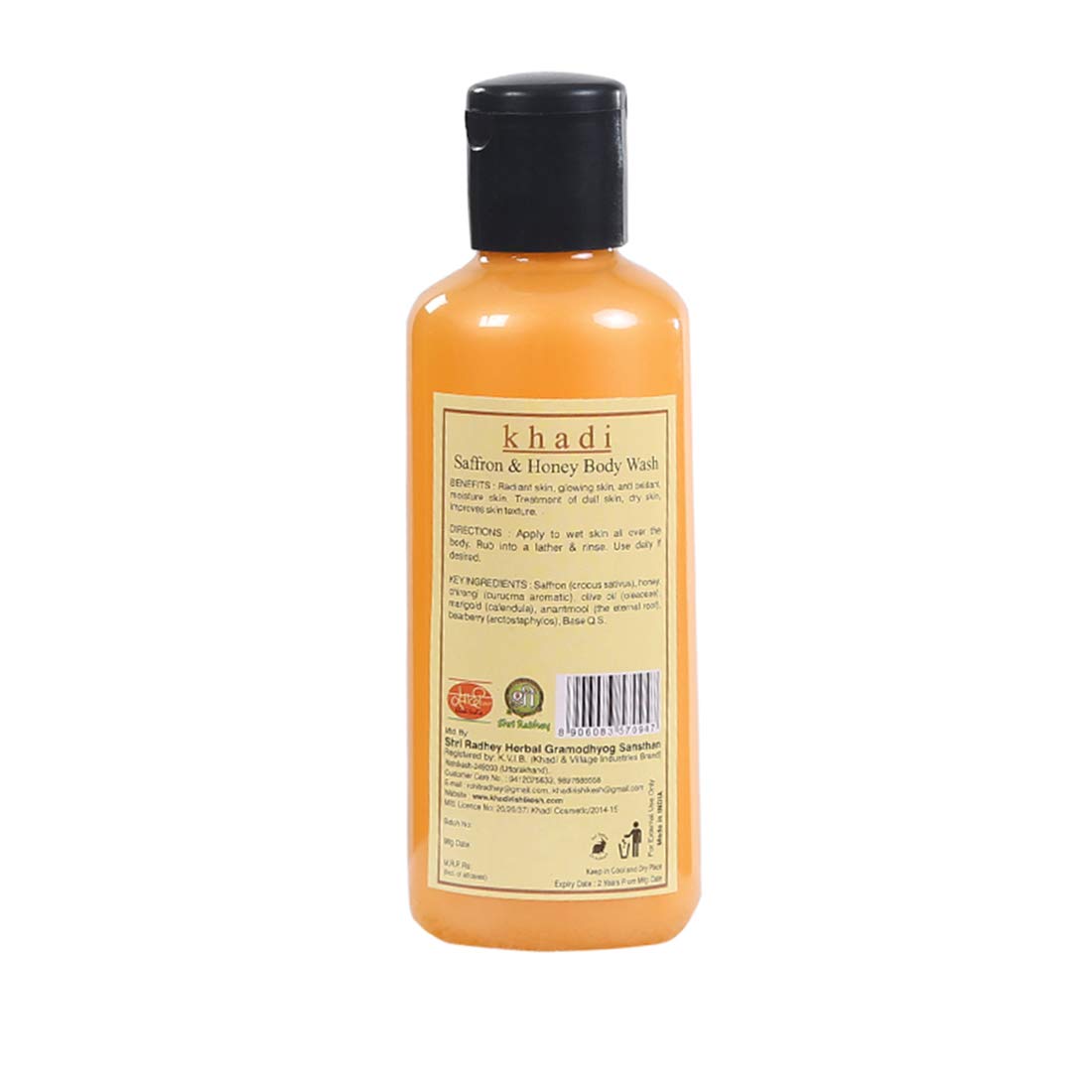 Khadi Rishikesh Saffron Honey Body Wash & Shower Gel - Moisturizing for Glowing, Radiant Skin with Olive Oil - Unisex 210ml - Refreshing Body Cleanser for Dry Skin - Perfect for Daily Shower & Spa Relaxation