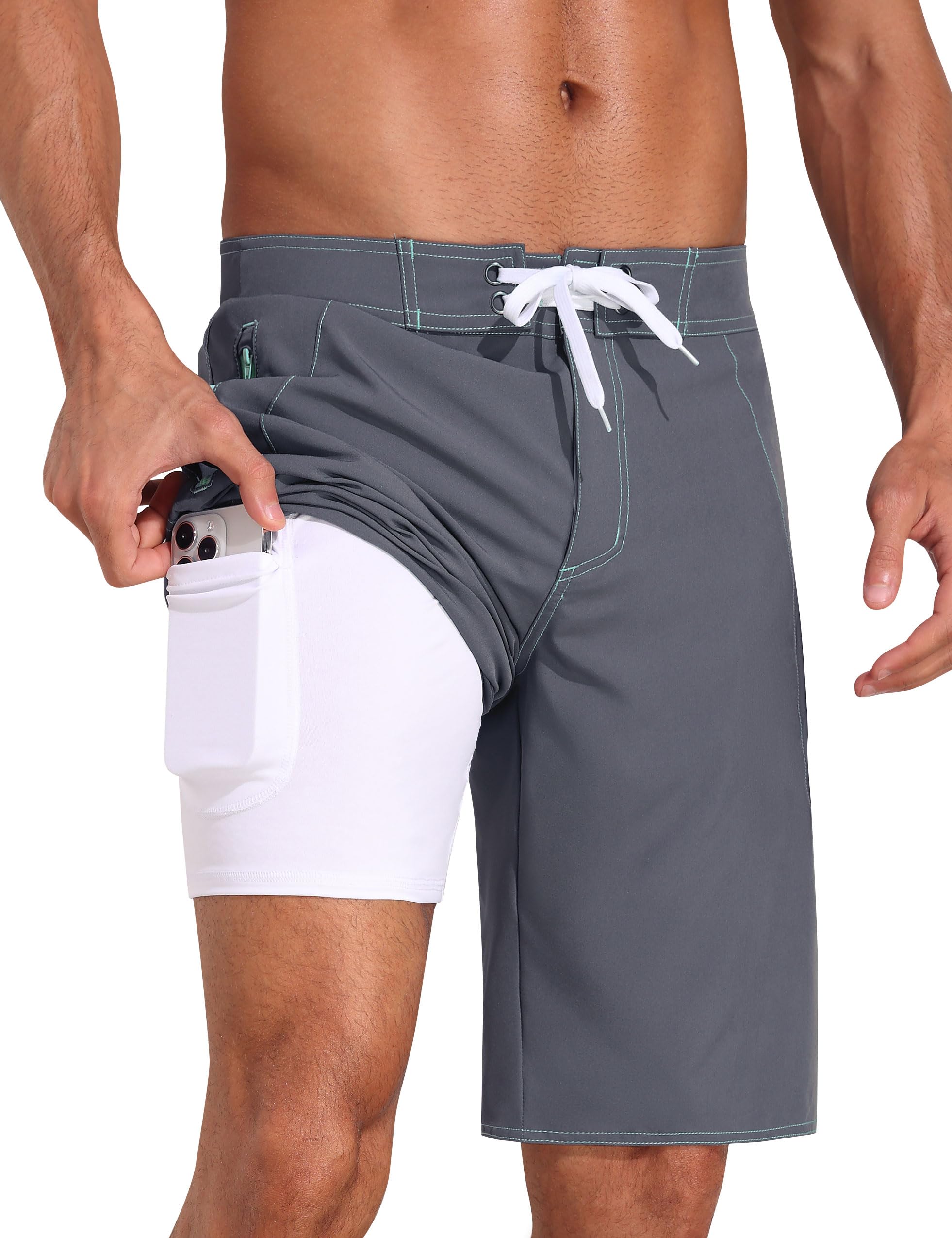 **Nonwe Men's 2-in-1 Swim Trunks with Compression Liner – Quick-Dry, Cargo Surf Board Shorts with Pockets – Perfect for Swimming, Beach, Surfing & Water Sports**