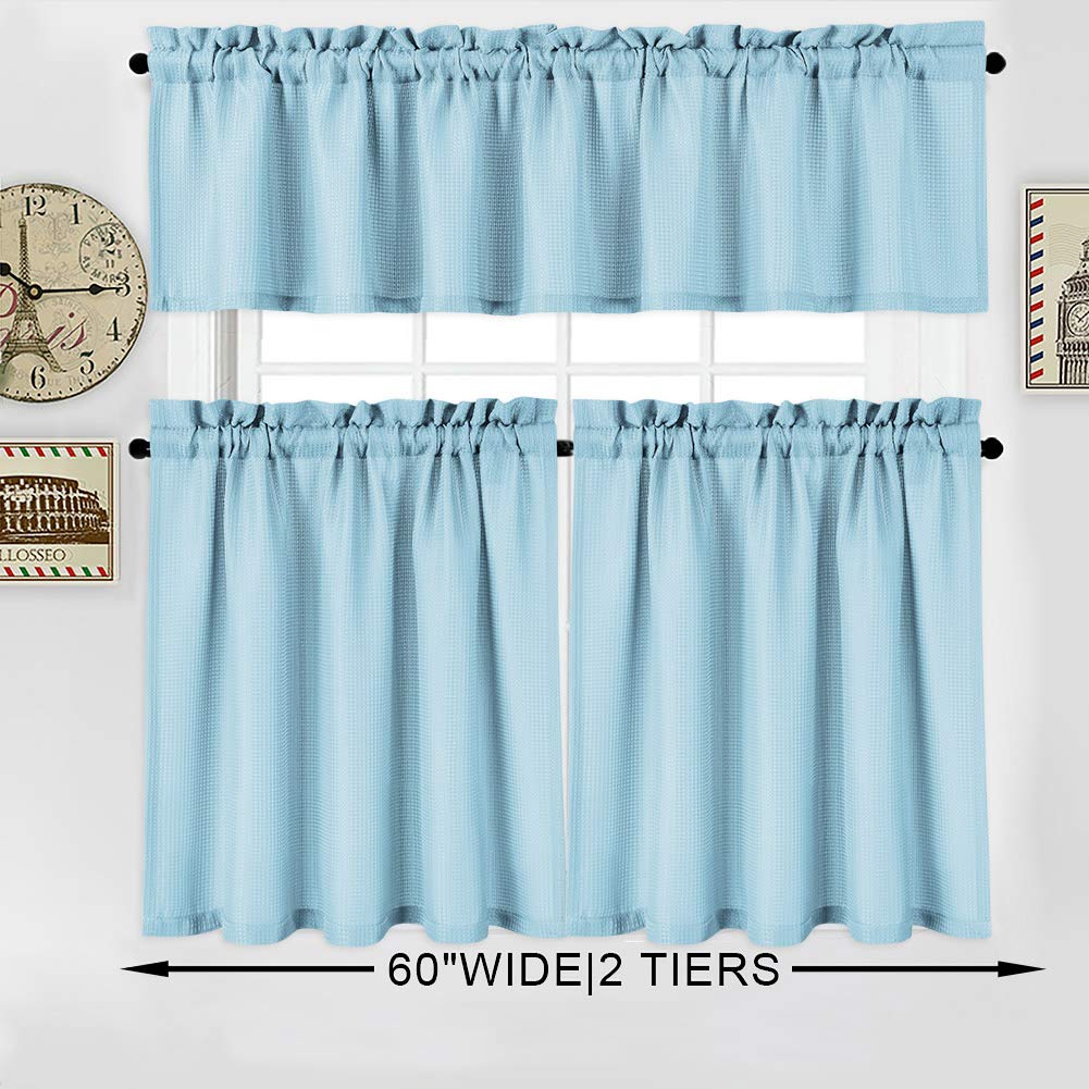 45 Inch Casual Weave Kitchen Curtains - Dusty Blue Cafe Curtains Set of 2, 30x45 Inch Half Window Curtains for Privacy & Style | Perfect for Farmhouse Kitchens, Breakfast Nooks & Cozy Dining Areas