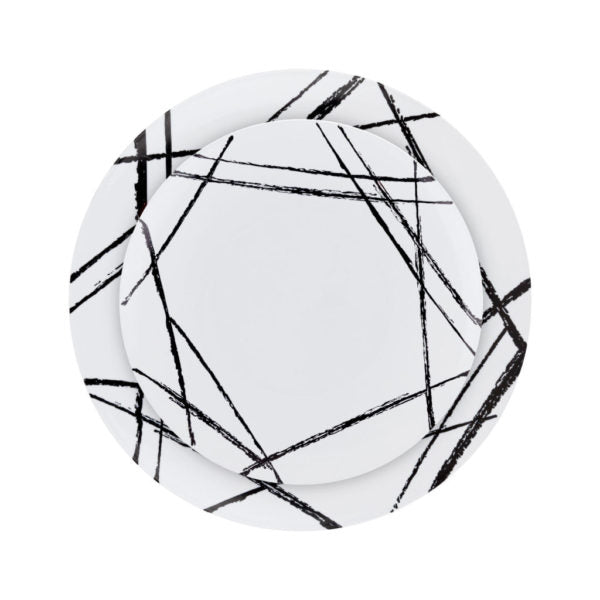 10 Pack White and Black Round Plastic Plates - Durable Dishware for Parties, Picnics, and Everyday Dining | BPA-Free & Dishwasher Safe
