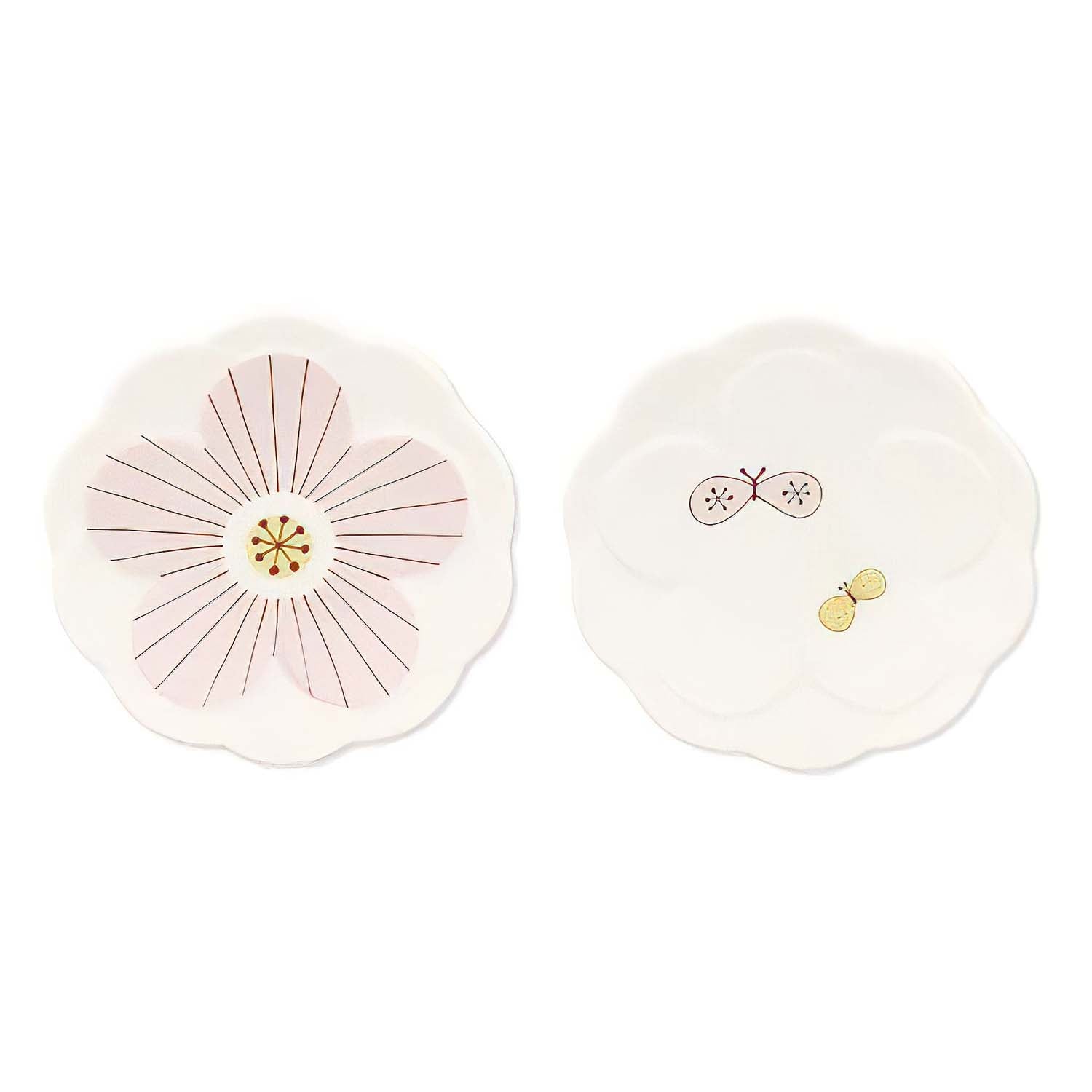 Harekutani Porcelain Flower Small Plate Set (2 Plates) - Elegant Japanese Style Appetizer Dishes for Desserts, Sushi & Home Decor