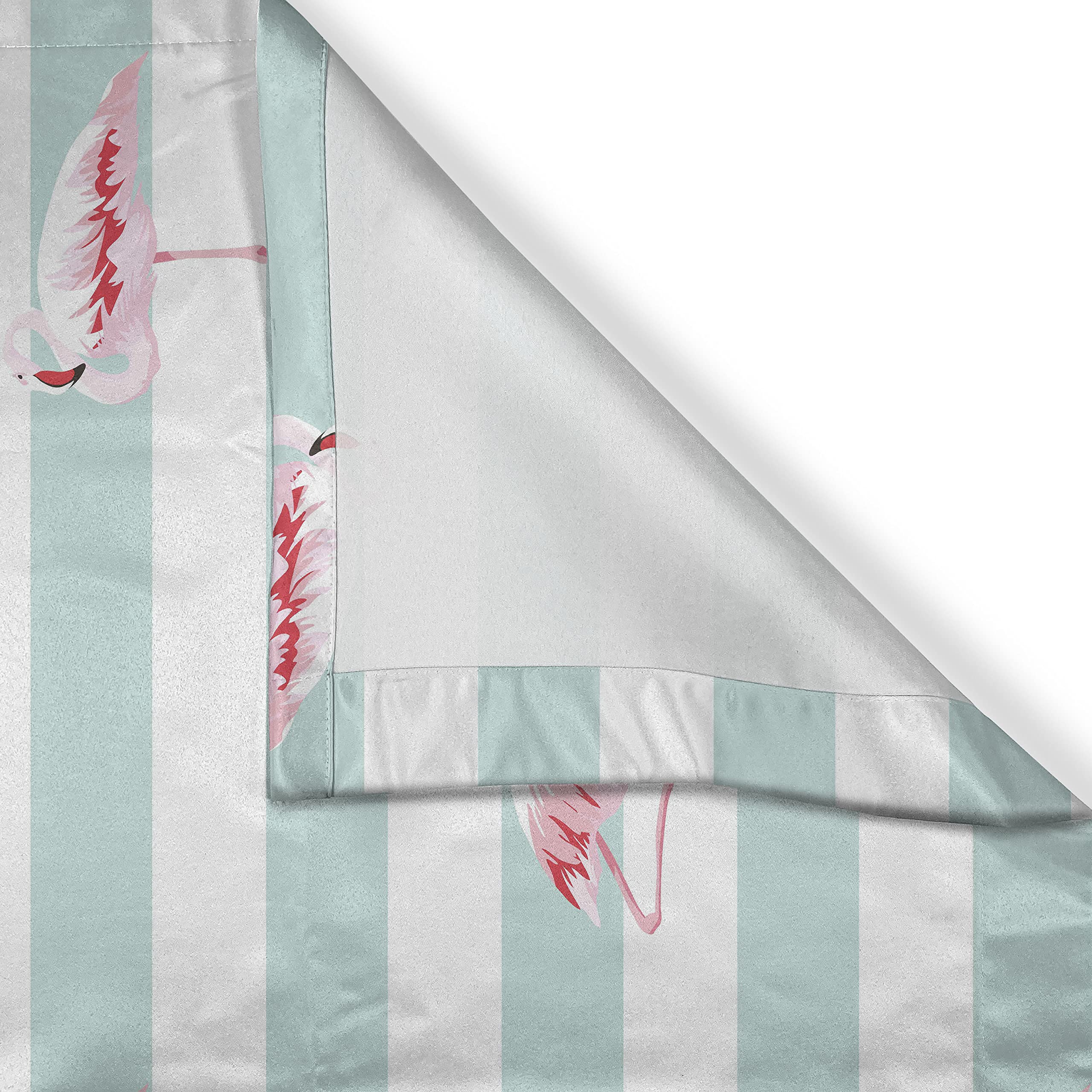 Ambesonne Modern Long Kitchen Curtains - Pink Flamingo Birds on Striped Tropical Background, 2 Panel Drapes with Rod Pocket, 55