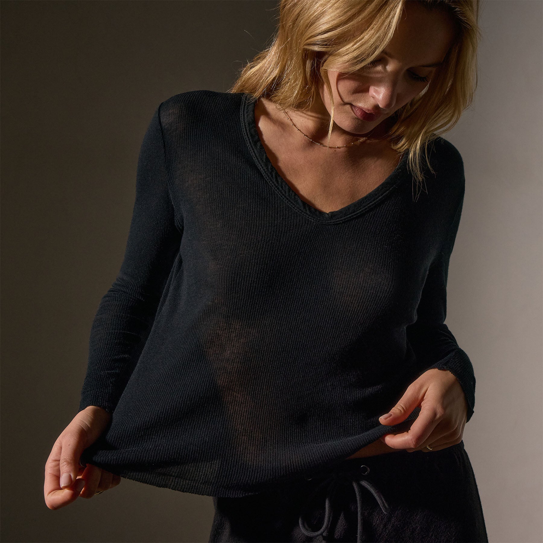 Soft Cotton Cashmere Blend Deep V Neck T-Shirt for Women - Black | Comfortable & Stylish Casual Wear for Everyday Outfits