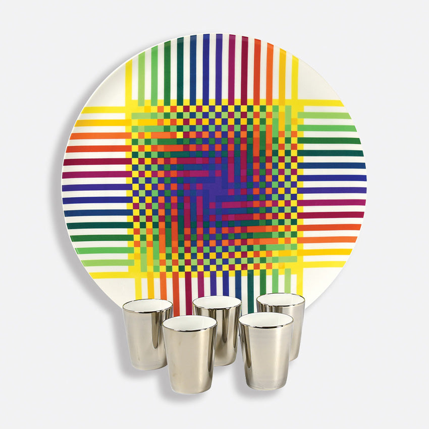 Bernardaud Limited Edition B29 Round Platter Set with 5 Colorful Cups - Elegant Dinnerware for Fine Dining & Luxury Entertaining
