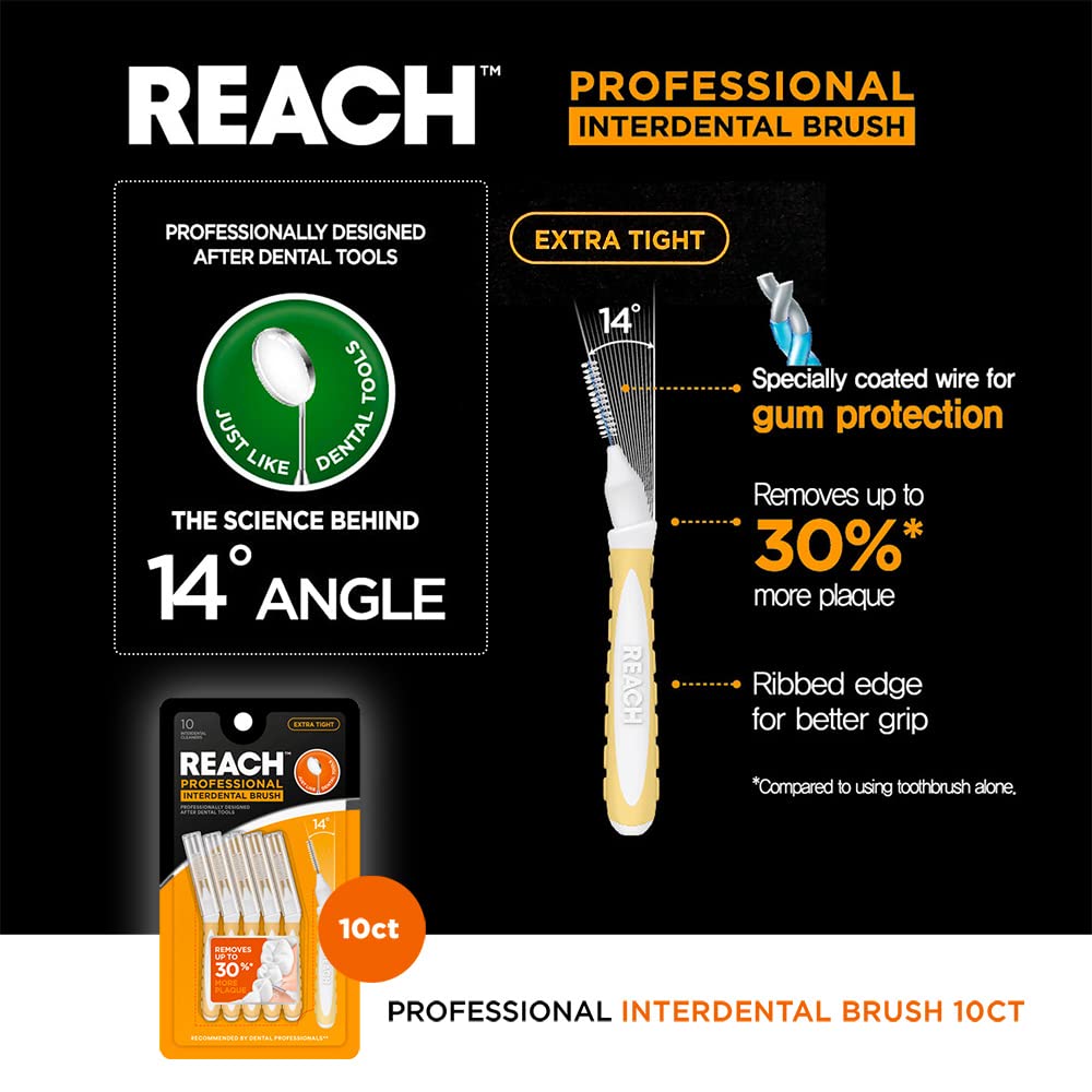 Reach Interdental Brush Cleaners - 0.7mm Extra Tight Bristles for Sensitive Gum Protection & Plaque Removal | Dental Toothbrushes for Braces & Oral Care | 6 Pack (10 Count) | Perfect for Travel, Home & Office Use