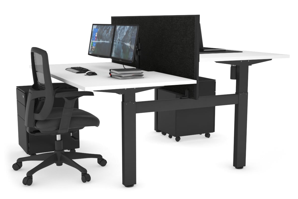 Adjustable Height 2-Person H Bench Workstation - Black Frame [1200L x 800W with Cable Management] - Perfect for Office, Home Workspace & Collaborative Work Environments