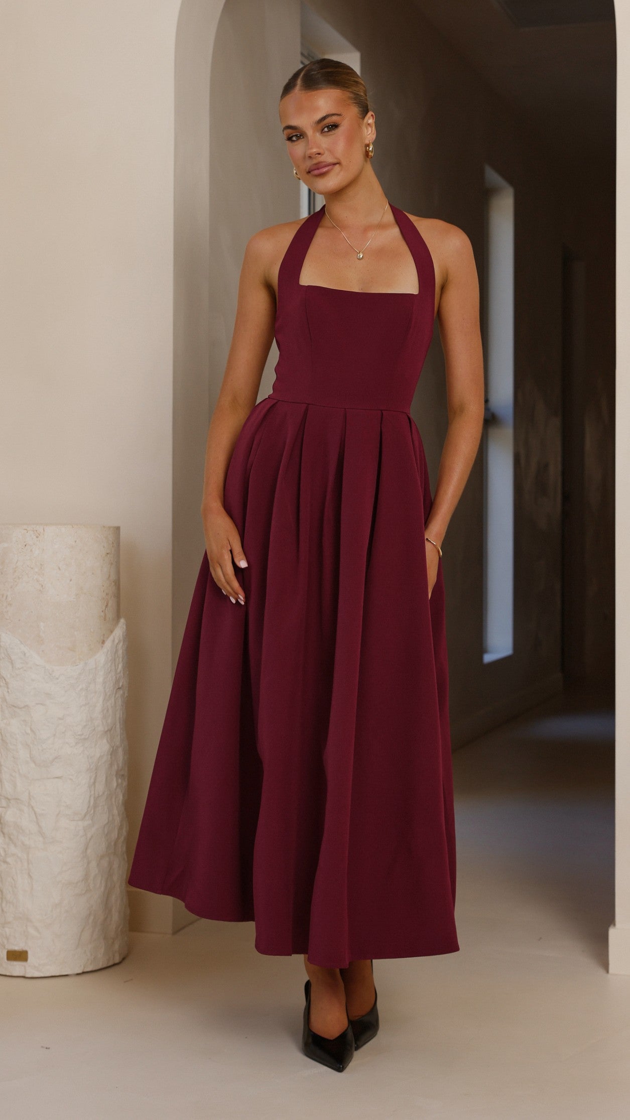 Elegant Kristen Maxi Dress in Wine Red - Perfect for Weddings, Parties & Evening Events | Flowy Long Dress for Women