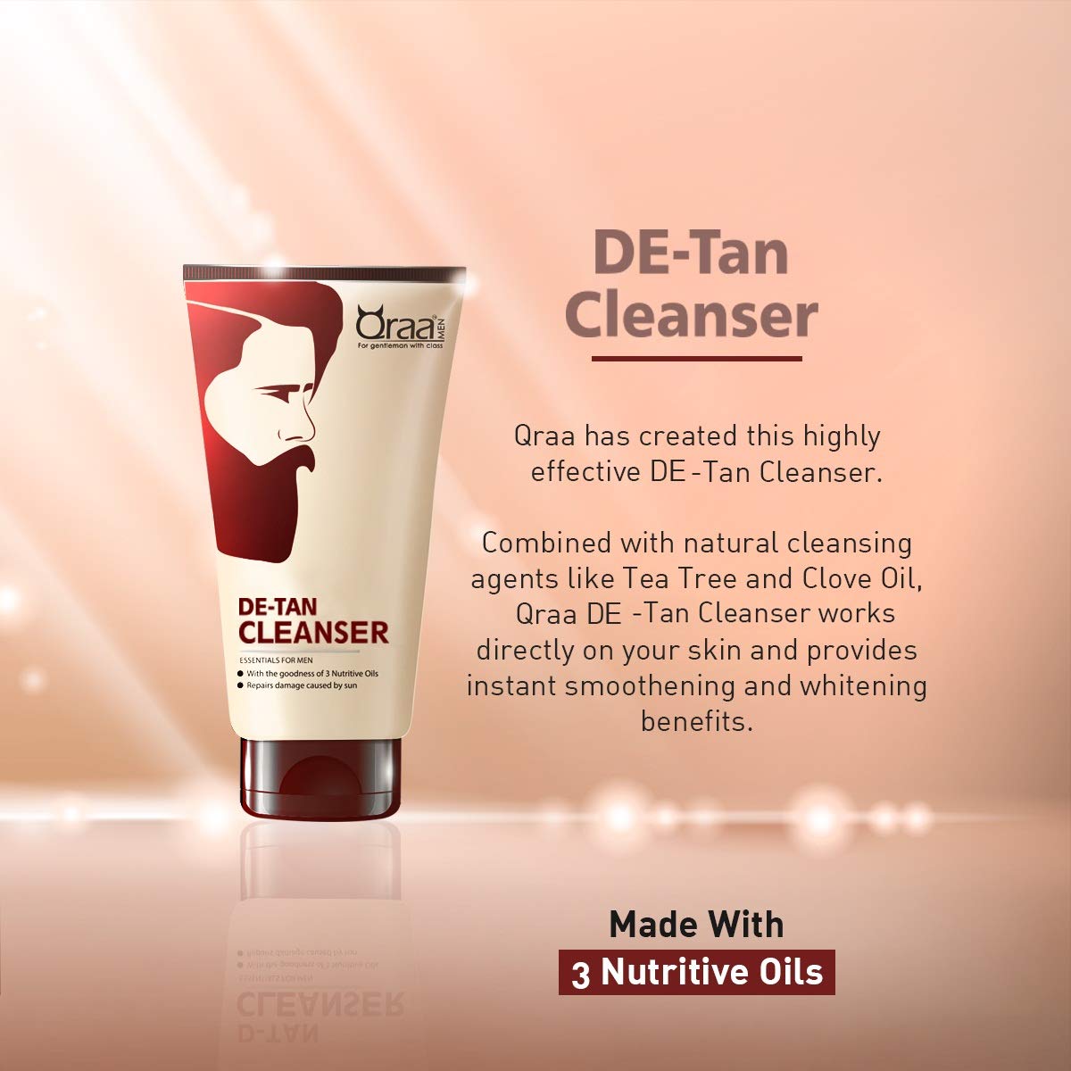 Qraa Men De-Tan Cleanser for Skin Lightening & Brightening - Dirt & Blackhead Removal Face Wash - Tan Removal Scrub & Pack (100g) | Exfoliating Facial Cleanser for Men | Perfect for Daily Skincare & Post-Shave Routine