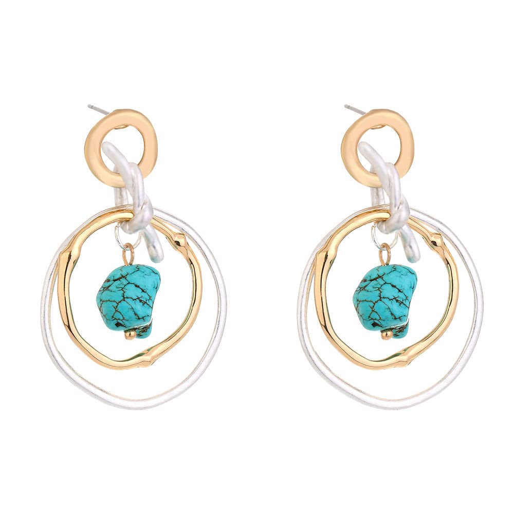 EQCETPF Women's Turquoise Stud Earrings - Trendy Irregular Wave Pattern Dangle Earrings for Women | Perfect for Casual Wear, Parties & Gift Giving