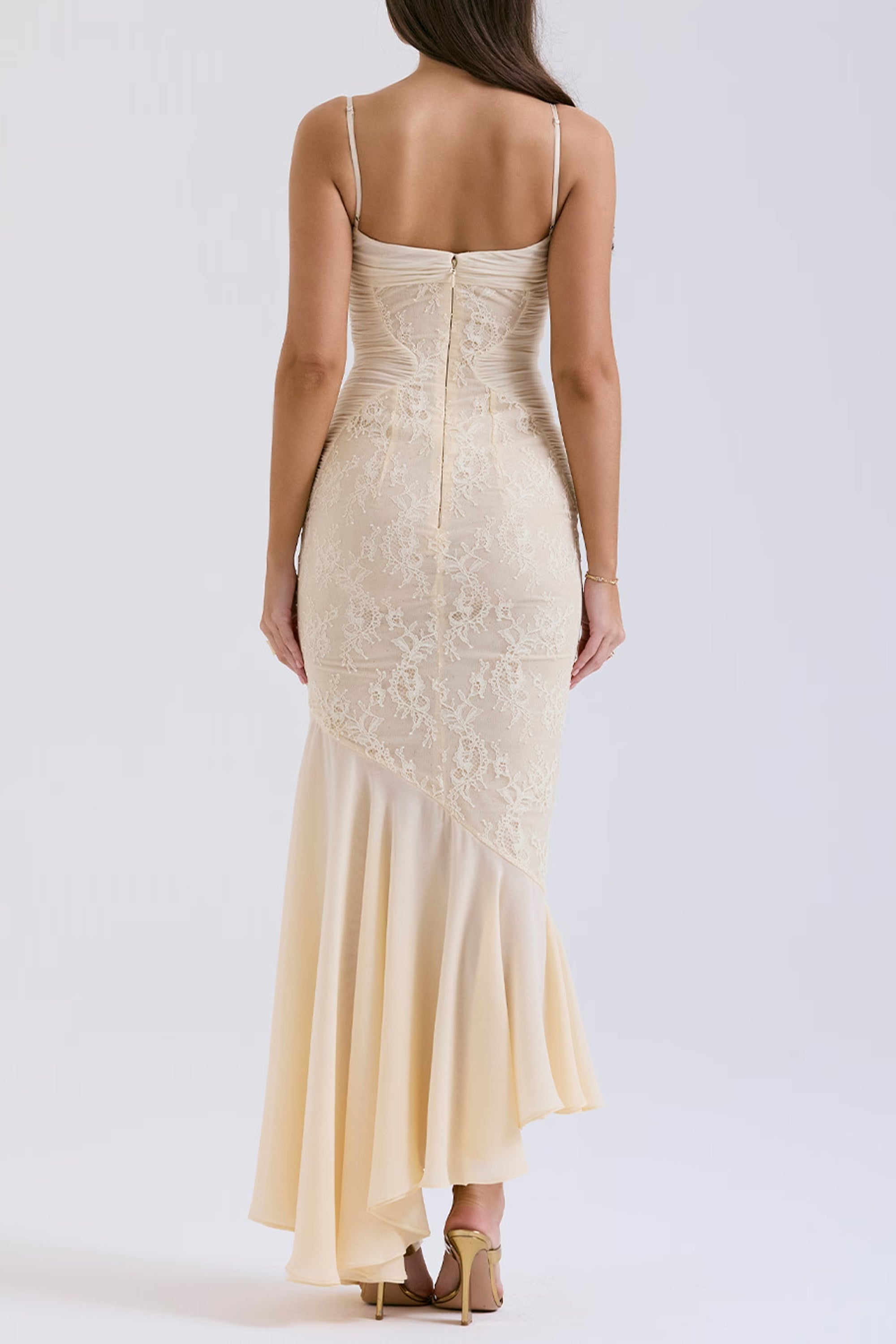 Elegant Audrey Chiffon & Lace Midi Dress for Women - Perfect for Weddings, Parties & Special Occasions