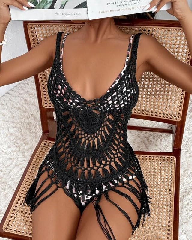 Ekouaer Women's Crochet Bikini Cover Up Dress - Beach Swimsuit Coverup with Tassels, Summer Swimwear for Pool, Vacation & Boho Style Outfits | Perfect for Beach Trips, Resort Wear & Poolside Relaxation