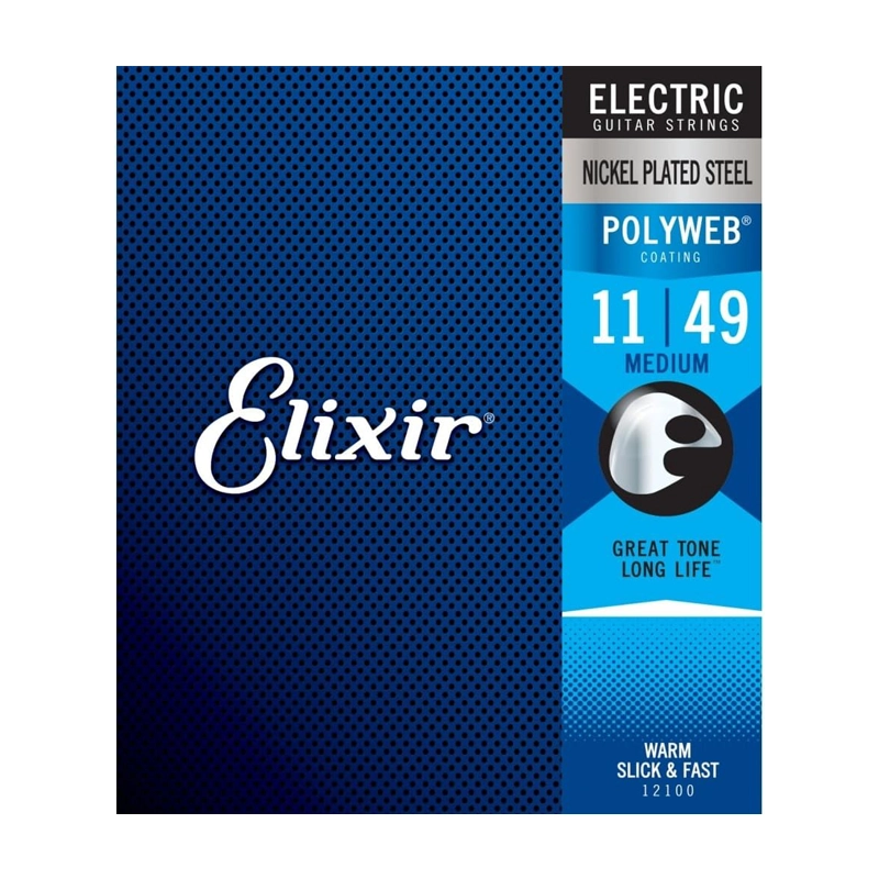 Elixir 12100 11-49 Light Gauge Polyweb Coated Electric Guitar Strings - Perfect for Smooth Playability & Extended Tone Life in Studio & Live Performances