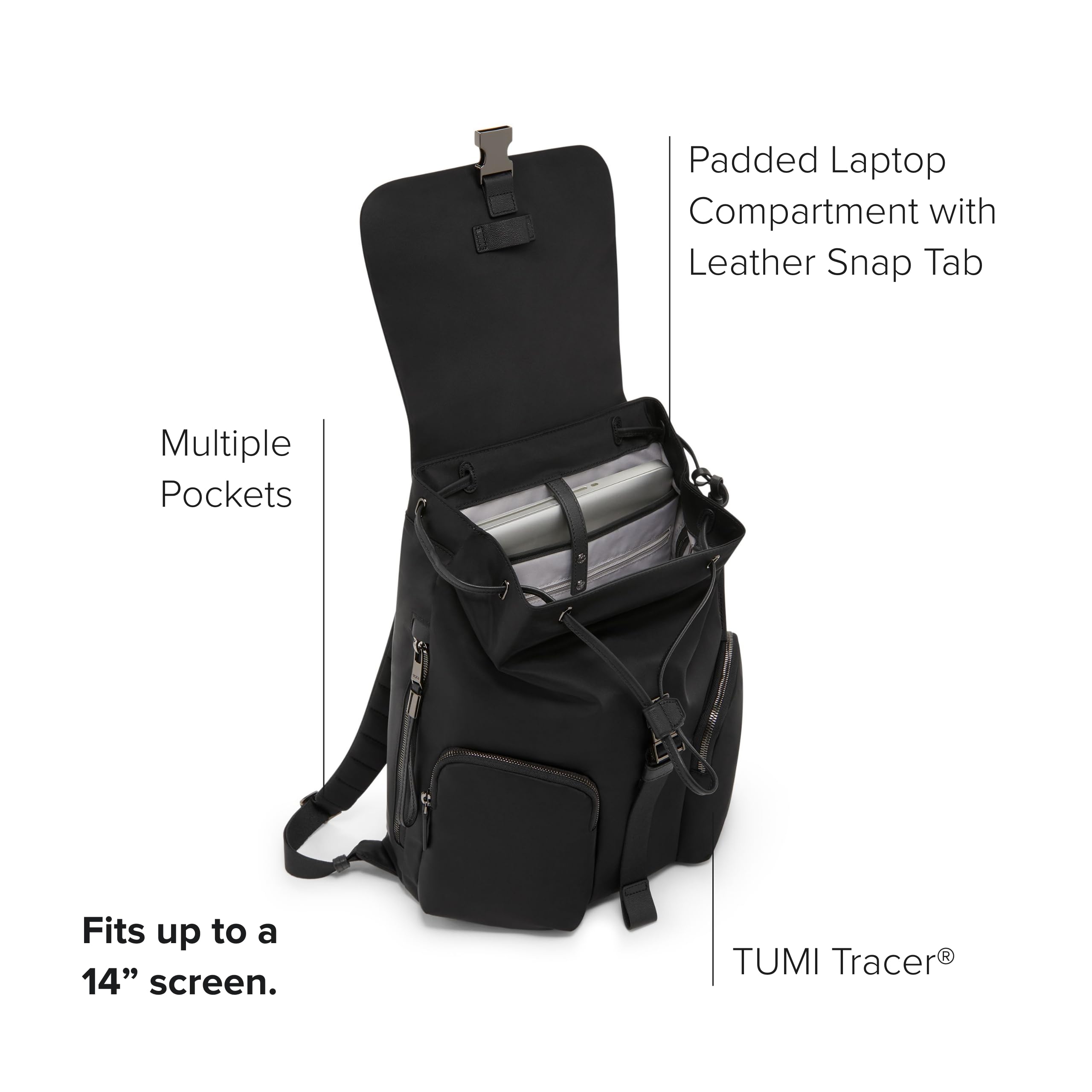 TUMI Voyageur Ramsay Backpack for Women - Stylish Laptop Backpack for Travel, Business & Work - 14 Inch Laptop Compartment - Black/Gunmetal - Perfect for Commuting, Office & College Use