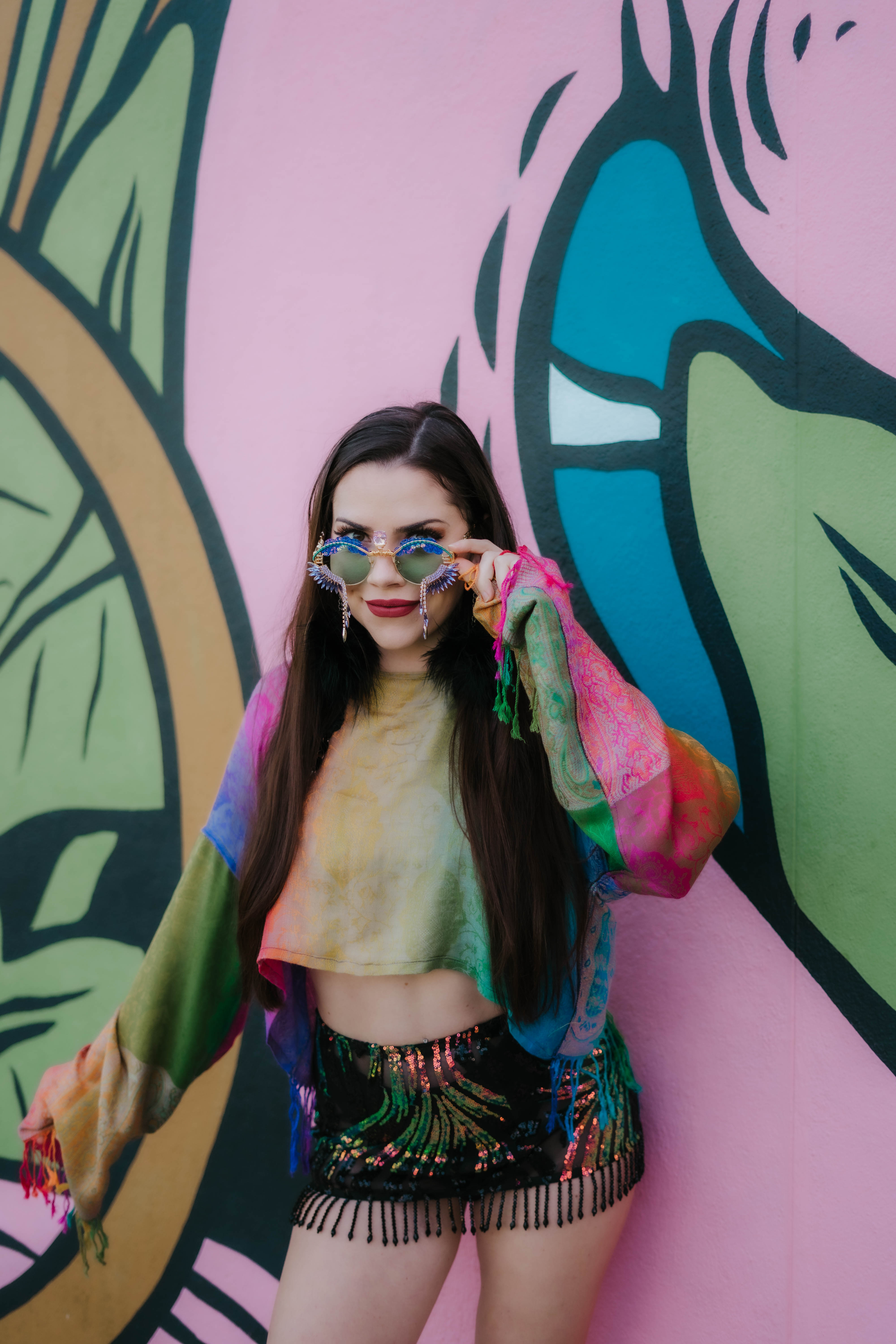 PASH LS CROP TOP - Classic Rainbow Print Long Sleeve Shirt for Women | Trendy Streetwear, Festival Outfit, Casual Wear