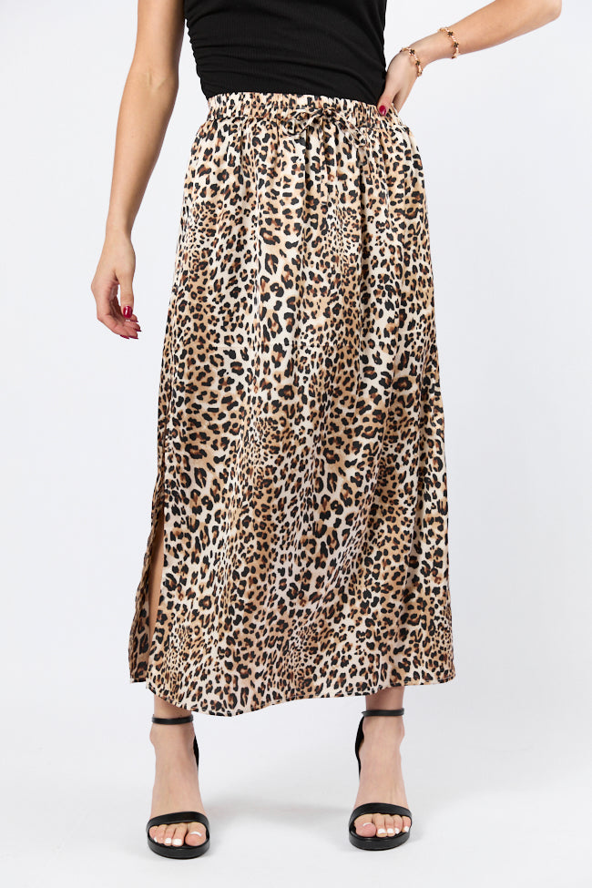Leopard Print Satin Maxi Skirt - Women's Animal Print Long Skirt for Party, Date Night & Special Occasions | Final Sale