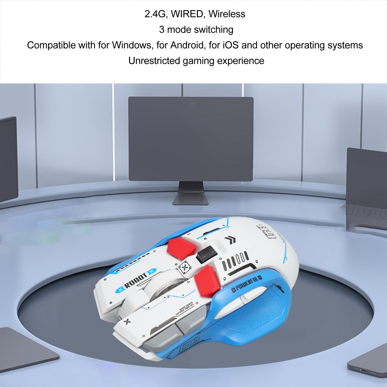 Wireless Gaming Mouse, 2.4G Wired Bluetooth 3-in-1 RGB Gaming Mouse with 11 Color Modes & 5 Adjustable DPI (1600-7200) - Compatible with Windows PC, Mac, Android, iOS - Ergonomic Design for FPS, MOBA, eSports Gaming (White)