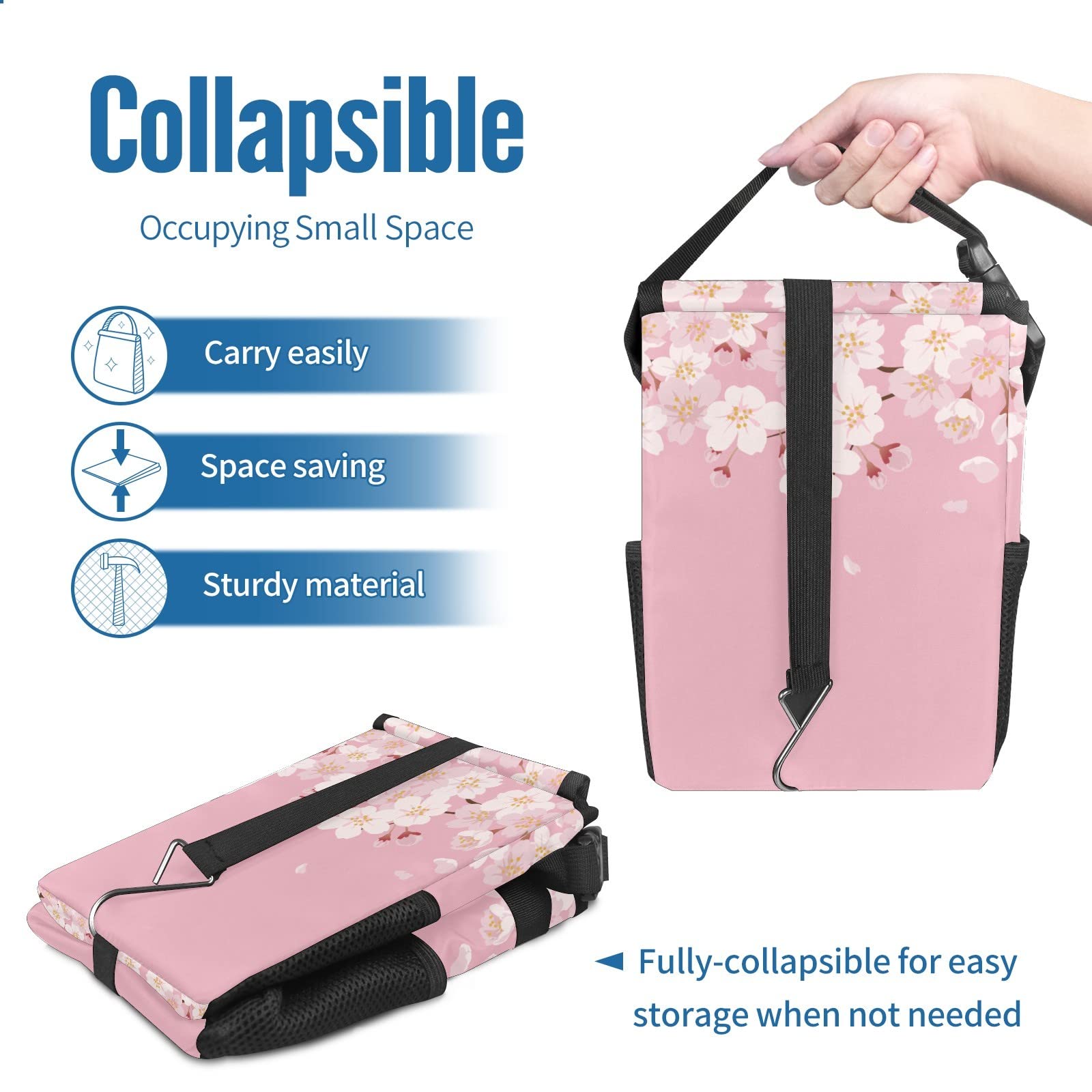 Portable Car Trash Can with Water-Resistant Coating - No Installation Needed, Large Capacity Car Organizer for Sedan, SUV & Truck Interior Accessories | Perfect for Road Trips, Commuting & Family Travel (Cherry Blossom Design)