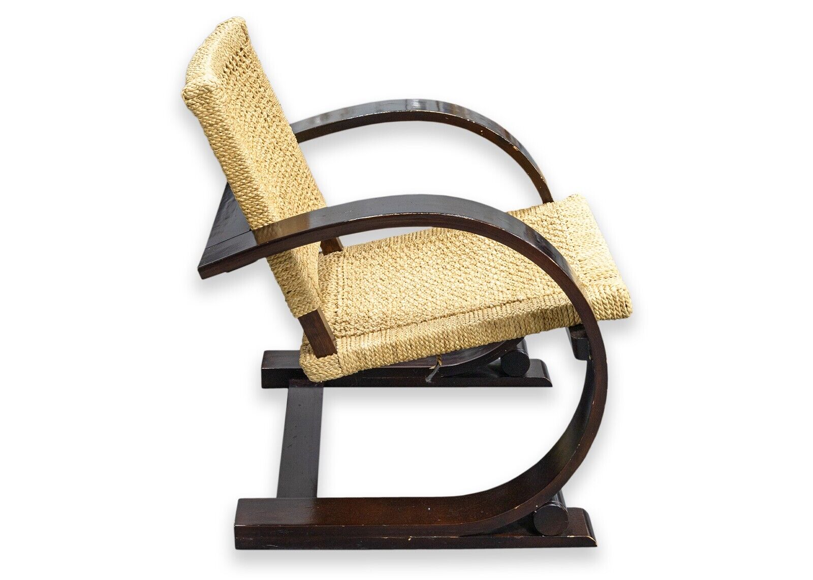 Mitchell Gold & Bob Williams Brown Wood & Cane Cantilever Armchairs - Set of 2 Mid-Century Modern Lounge Chairs for Living Room, Reading Nook & Office