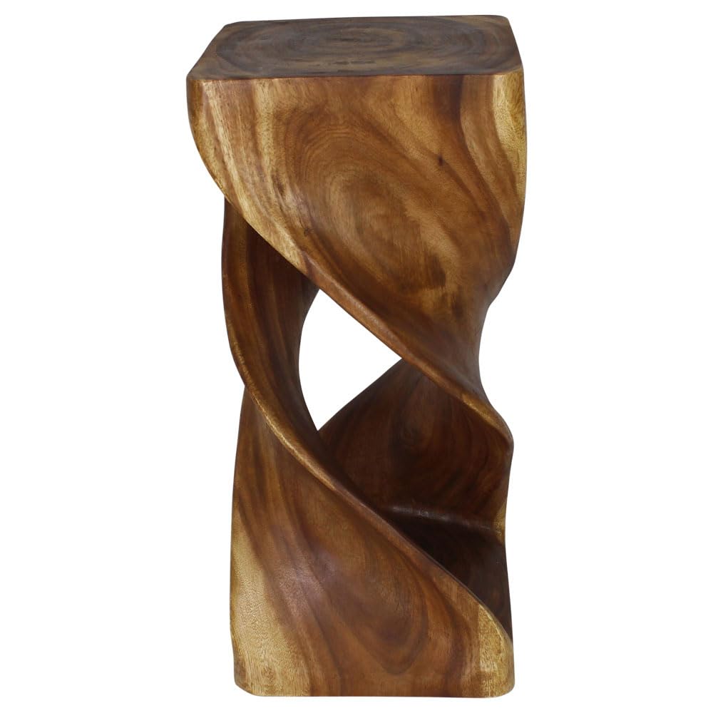 Haussmann® 14x30 Inch Wood Double Twist Stool Table - Solid Oak with Oil Finish - Perfect for Kitchen, Bar, and Living Room Decor