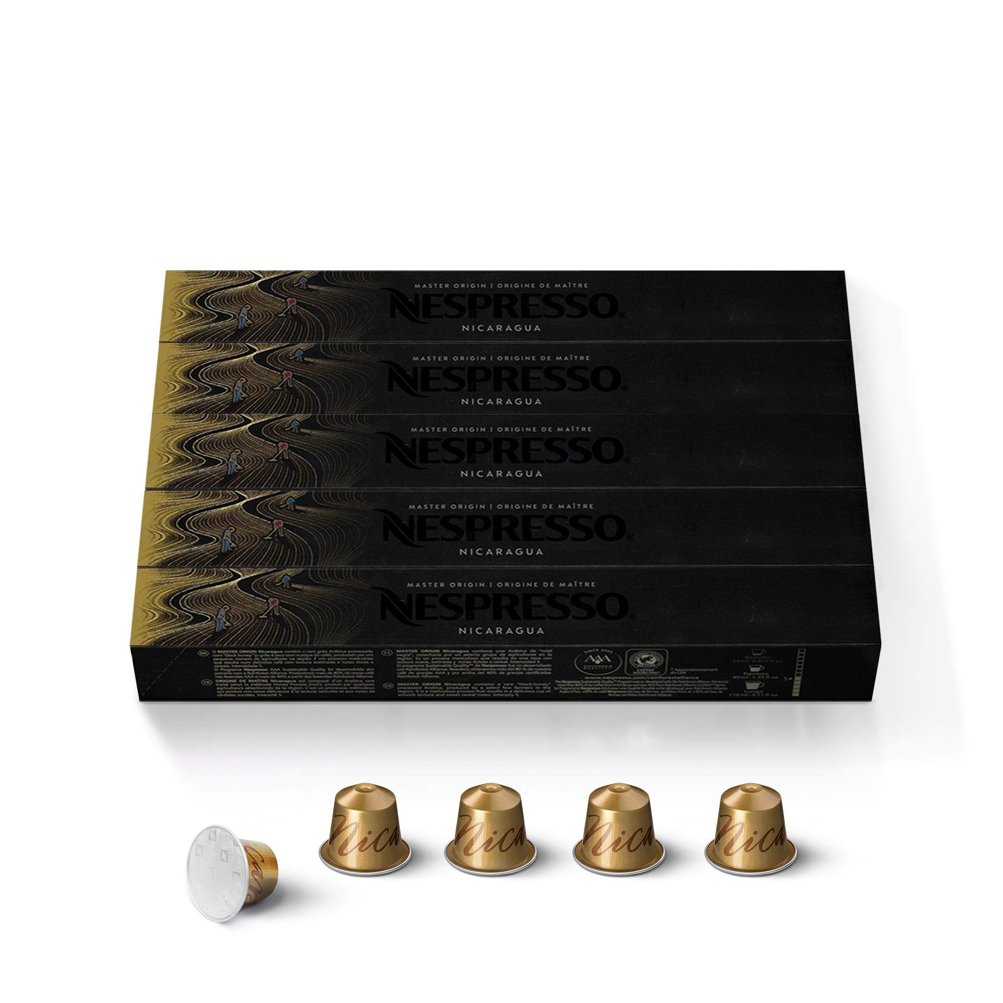 Nespresso OriginalLine Coffee Pods - Nicaragua Master Origin Medium Roast (50 Capsules) | Premium Espresso Capsules for Home & Office Coffee Makers