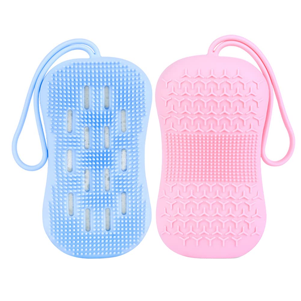 EXCLUZO 2-Pack Silicone Bath Brushes for Body Scrub & Exfoliation - Soft Cleaning Brush Set (Blue & Pink) | Home Spa, Shower & Bathroom Essentials for Gentle Skin Care