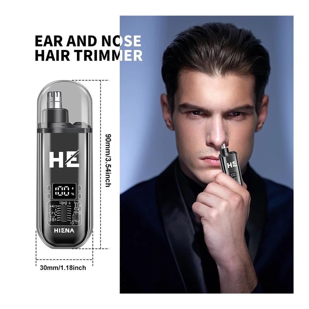 Portable Electric Nose Hair Trimmer for Men - Safe Painless Nose Hair Clipper with LED Light, Rechargeable Personal Grooming Kit for Travel, Home & Office Use (HYN-B001 Black)
