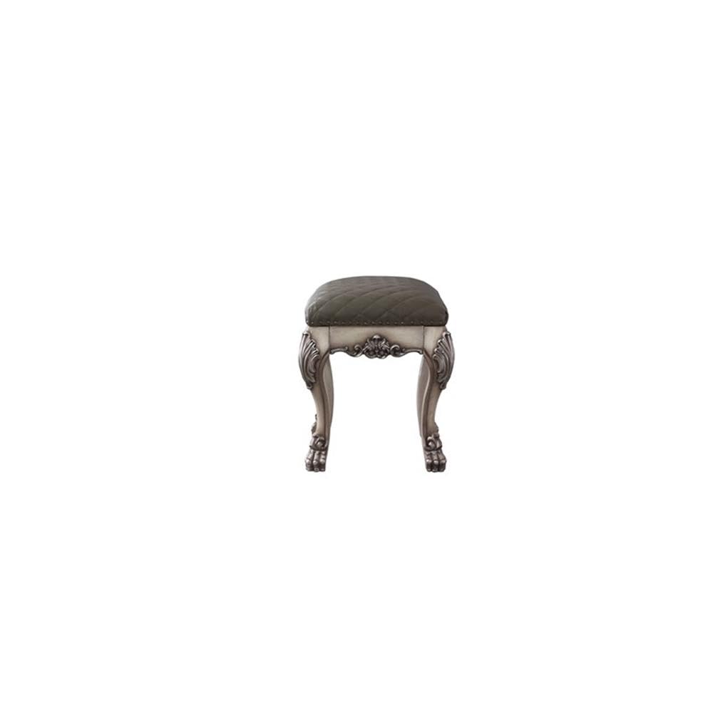 BOWERY HILL Modern Vanity Stool with Vintage Bone White Finish & PU Upholstery - Perfect for Bedroom, Dressing Room & Makeup Area