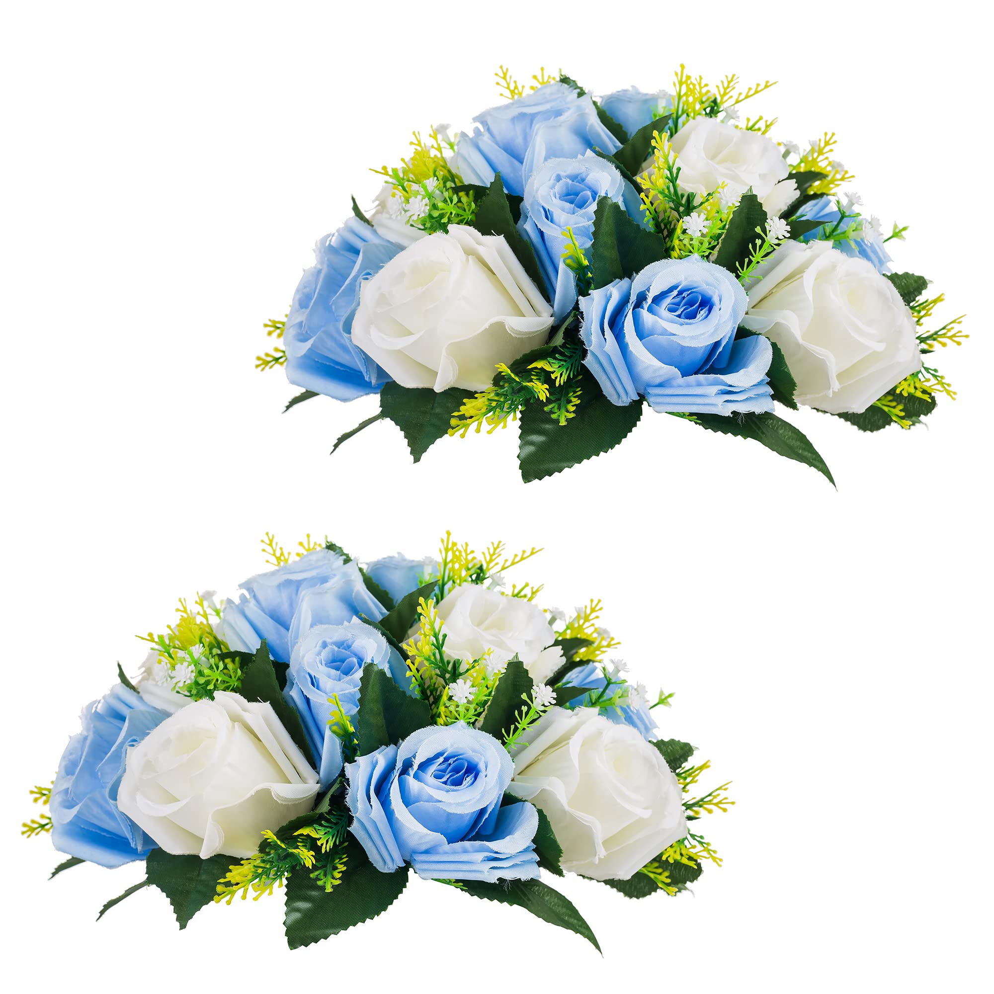 2 Pack Artificial Flower Ball Bouquets - Blue & White Rose Centerpieces for Weddings, Birthday Parties, Home Decor | Perfect for Table Decorations, Bridal Showers & Event Styling