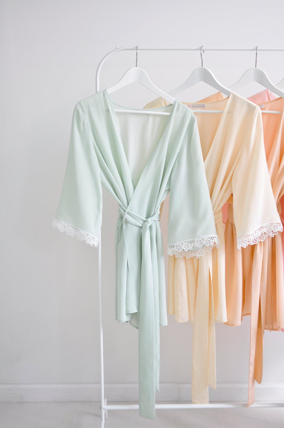 Val Bridesmaid Robes & Kimonos - Silk & Lace Spring Pastel Colors for Wedding Party, Bachelorette & Spa Day