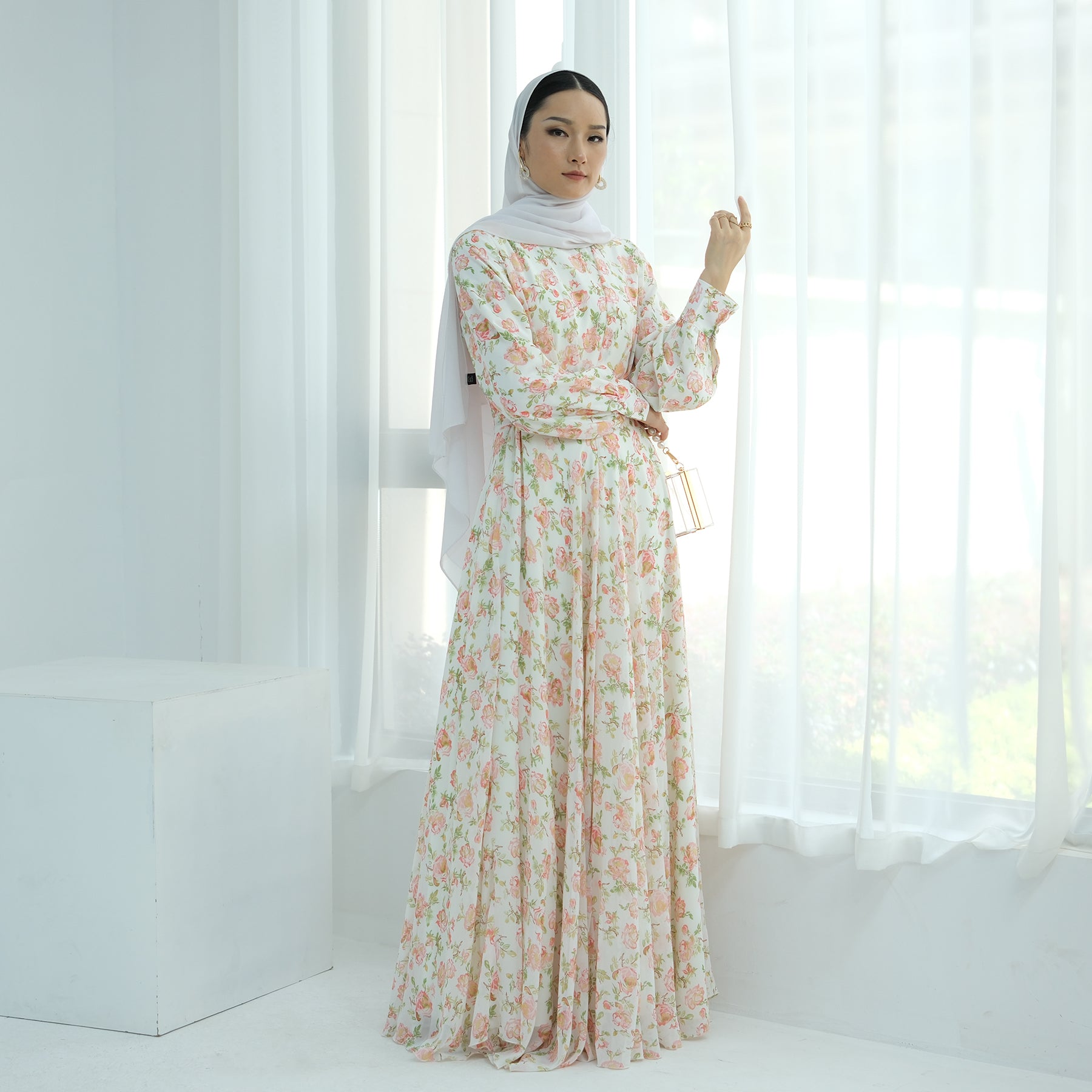 Gardenia Floral Maxi Dress in Coral Green - Elegant Summer Beach Dress for Women, Perfect for Vacations, Weddings & Outdoor Parties