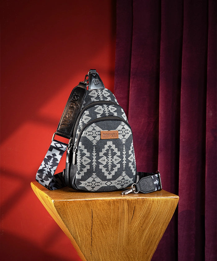 Wrangler Aztec Print Sling Bag - Stylish Crossbody Bag for Men & Women - Perfect for Travel, Hiking, and Everyday Use