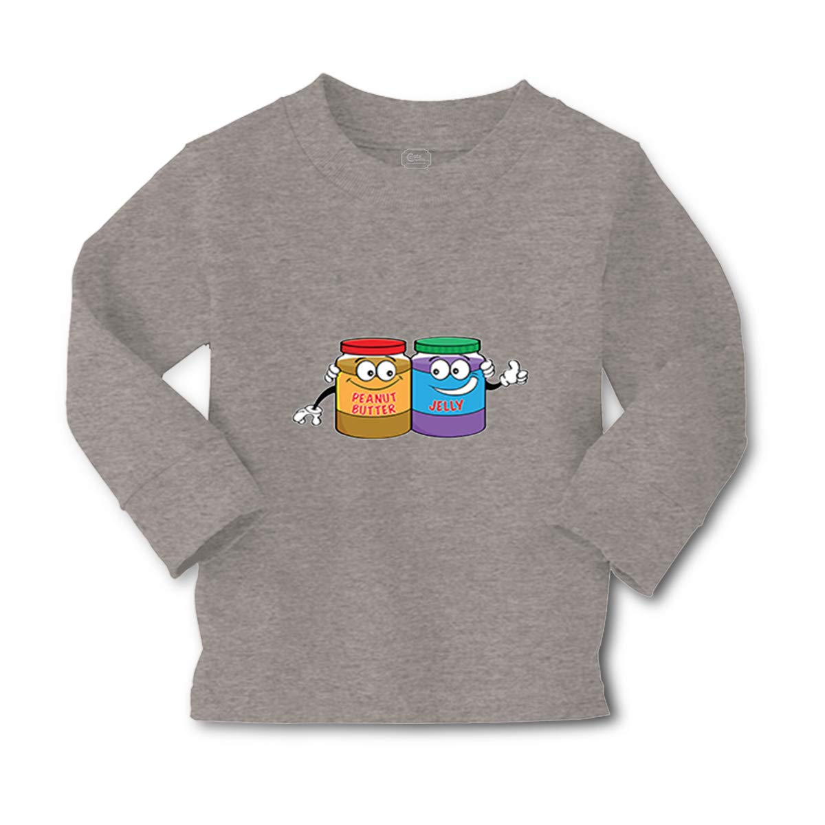 Peanut Butter & Jelly Kids Long Sleeve T-Shirt - Soft Cotton Graphic Tee for Boys & Girls (4T, Oxford Gray) - Perfect for School, Playdates & Family Outings