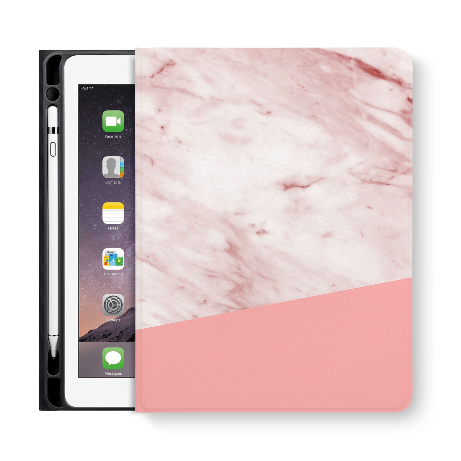 Premium Pink Marble iPad Folio Case - Slim Protective Cover with Auto Sleep/Wake for iPad Pro/Air/Mini - Perfect for Work, Travel & School