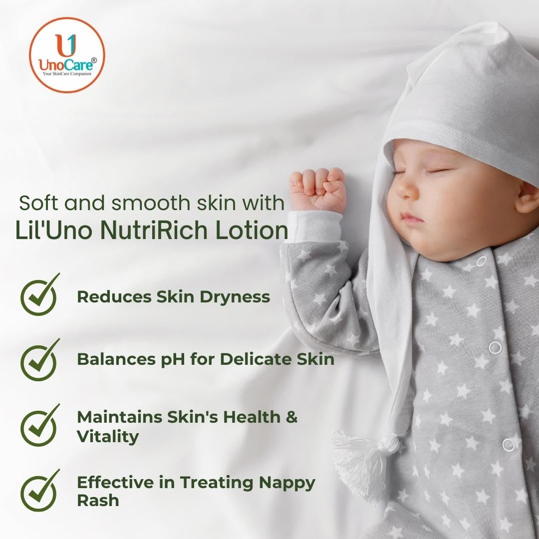 Lil’Uno NutriRich Baby & Kids Moisturizing Lotion - Dermatologist Approved 150g Hydrating Body Cream for Sensitive Skin | Gentle Daily Moisturizer for Newborns, Toddlers & Children | Perfect for Dry Skin Care After Bath & Before Bedtime