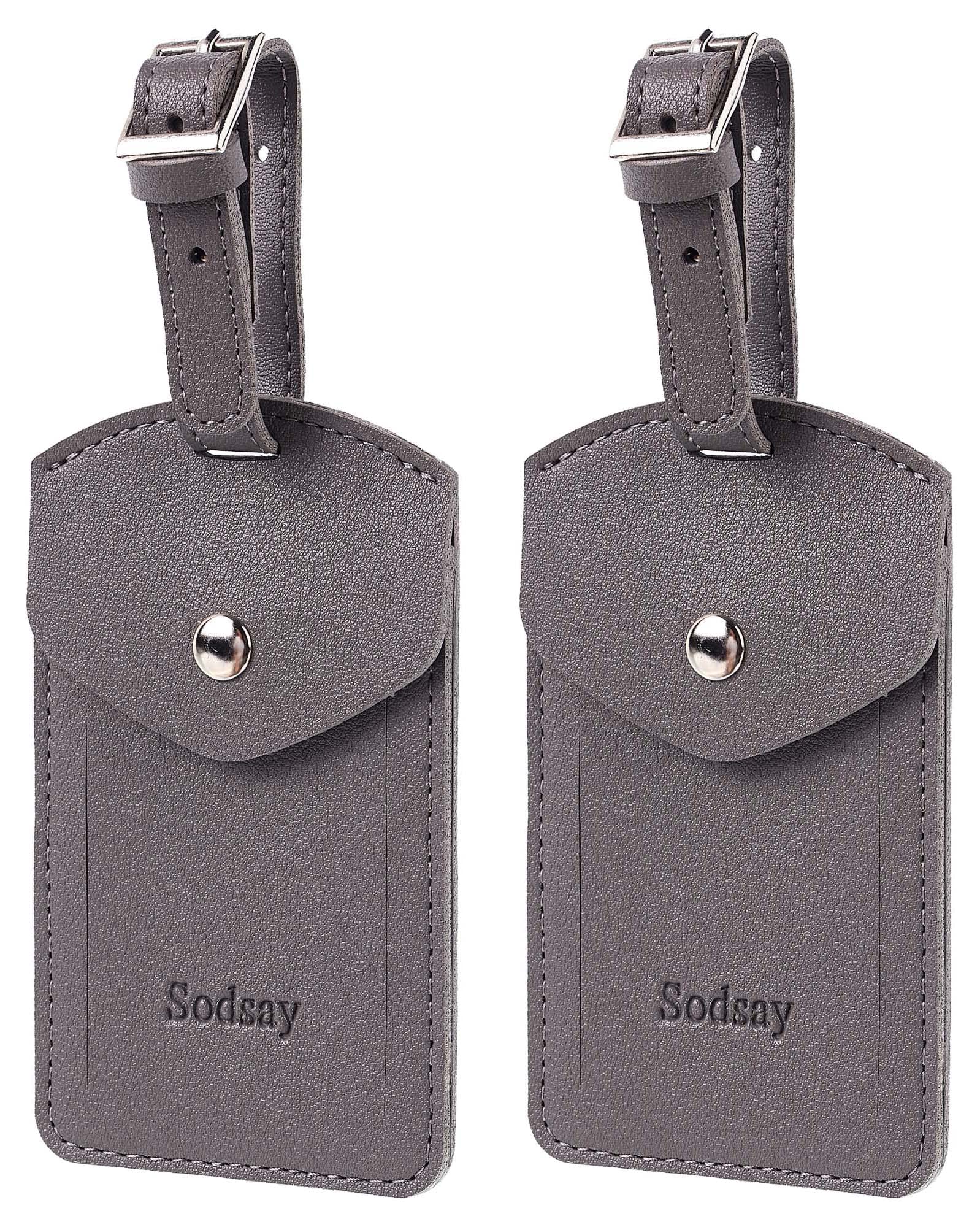 Durable Leather Luggage Tags for Travel - Sodsay 2-Pack Privacy Flap Baggage ID Tags | Perfect for Suitcases, Backpacks & Carry-Ons